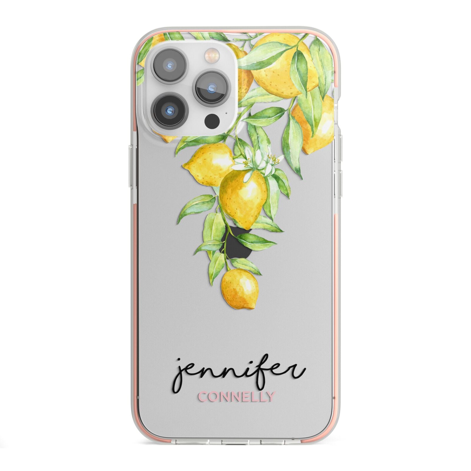 Personalised Lemons Drop iPhone 13 Pro Max TPU Impact Case with Pink Edges