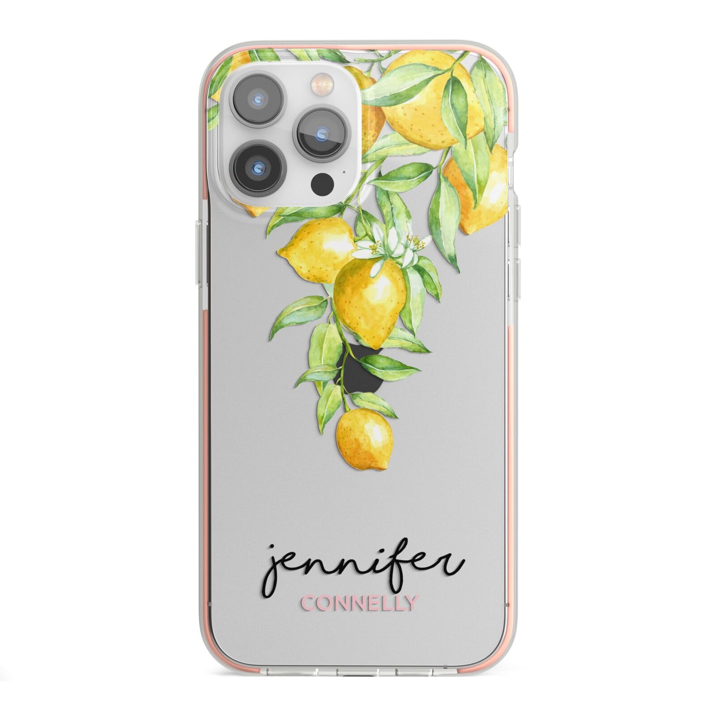 Personalised Lemons Drop iPhone 13 Pro Max TPU Impact Case with Pink Edges