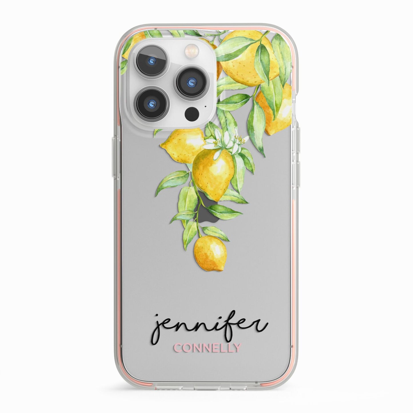 Personalised Lemons Drop iPhone 13 Pro TPU Impact Case with Pink Edges