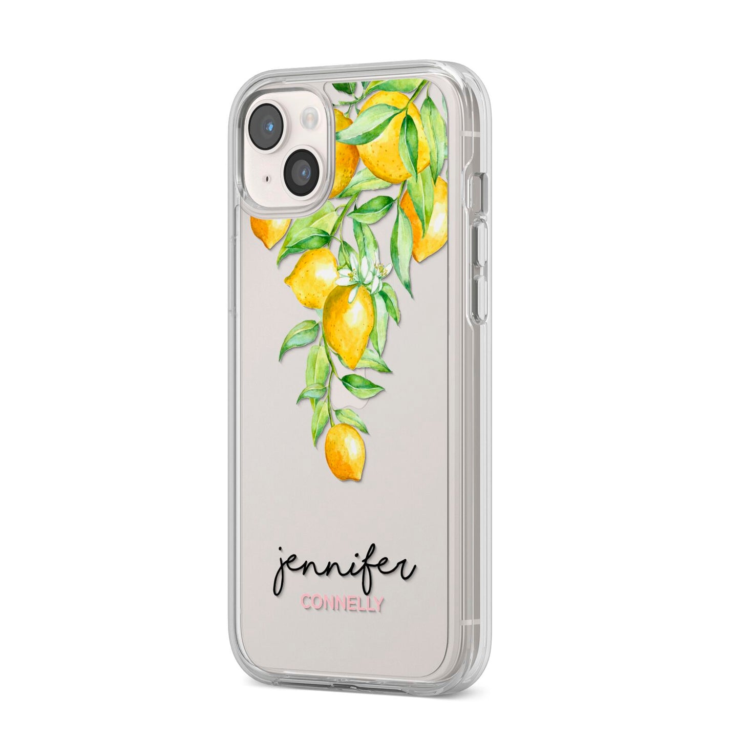 Personalised Lemons Drop iPhone 14 Plus Clear Tough Case Starlight Angled Image