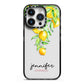 Personalised Lemons Drop iPhone 14 Pro Black Impact Case on Silver phone