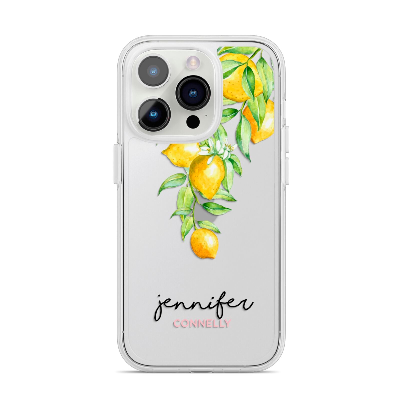 Personalised Lemons Drop iPhone 14 Pro Clear Tough Case Silver