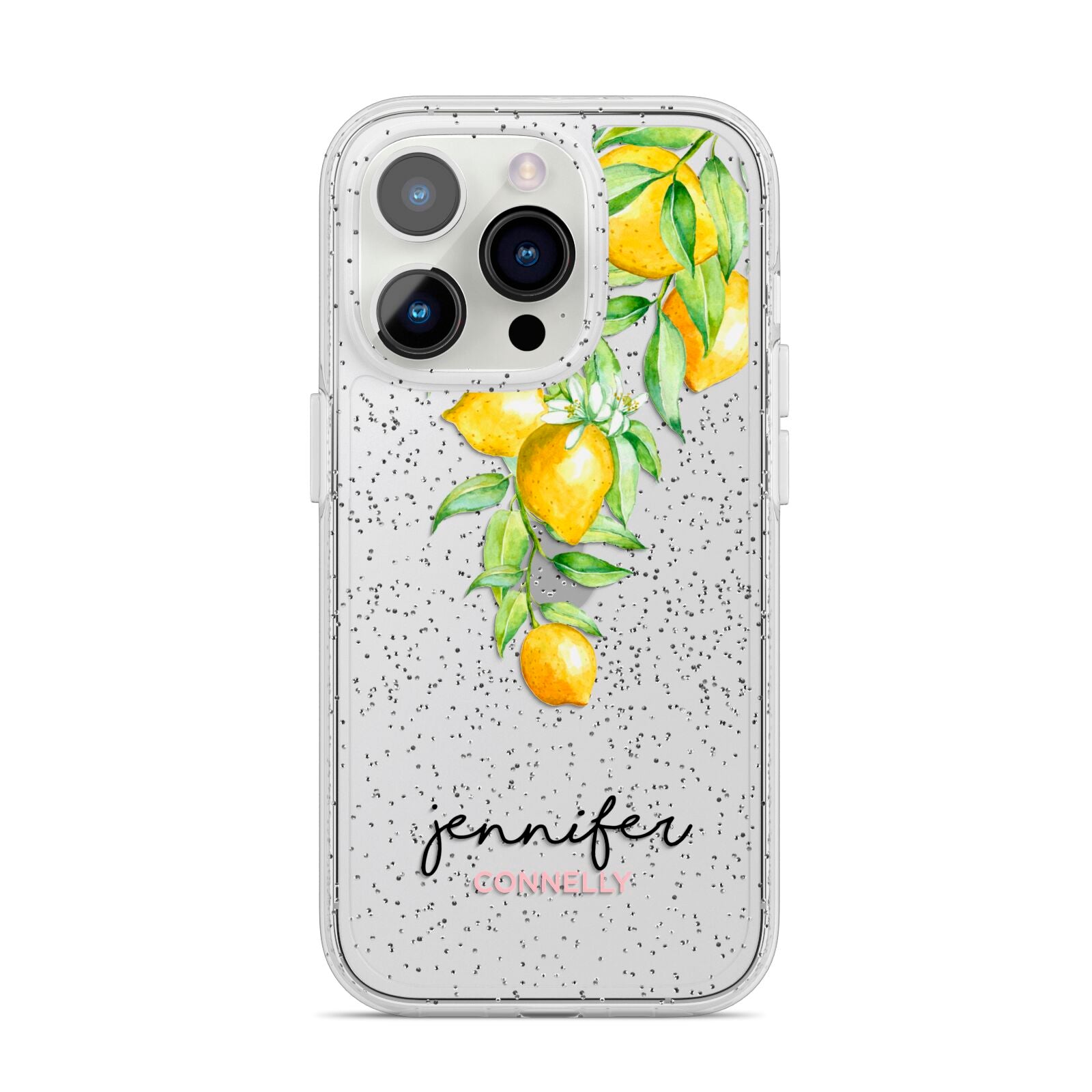 Personalised Lemons Drop iPhone 14 Pro Glitter Tough Case Silver