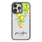 Personalised Lemons Drop iPhone 14 Pro Max Black Impact Case on Silver phone