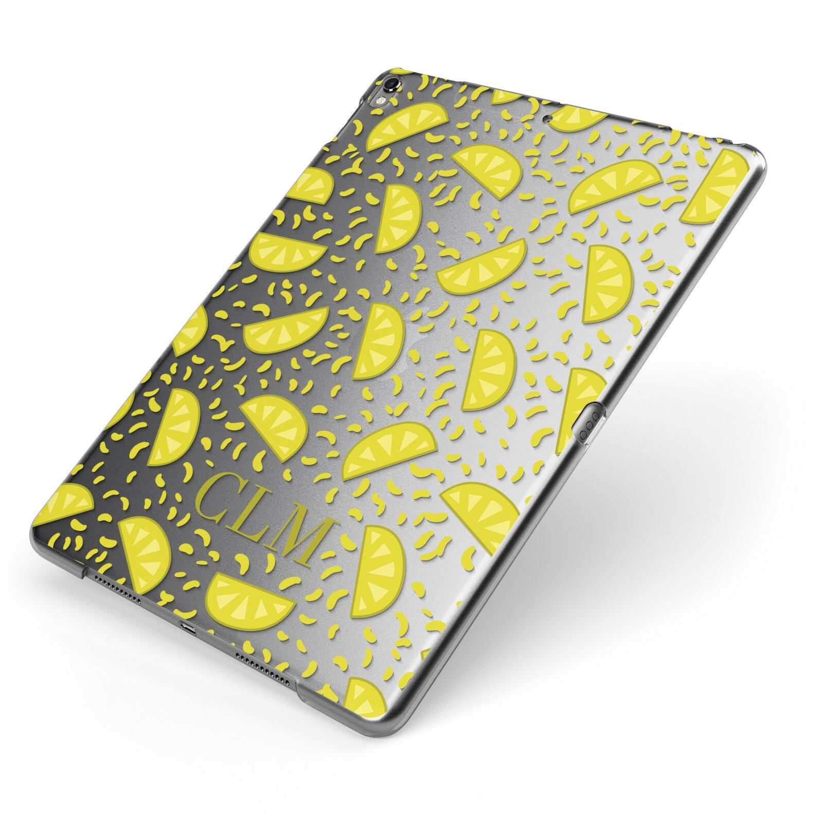 Personalised Lemons Initials Clear Apple iPad Case on Grey iPad Side View