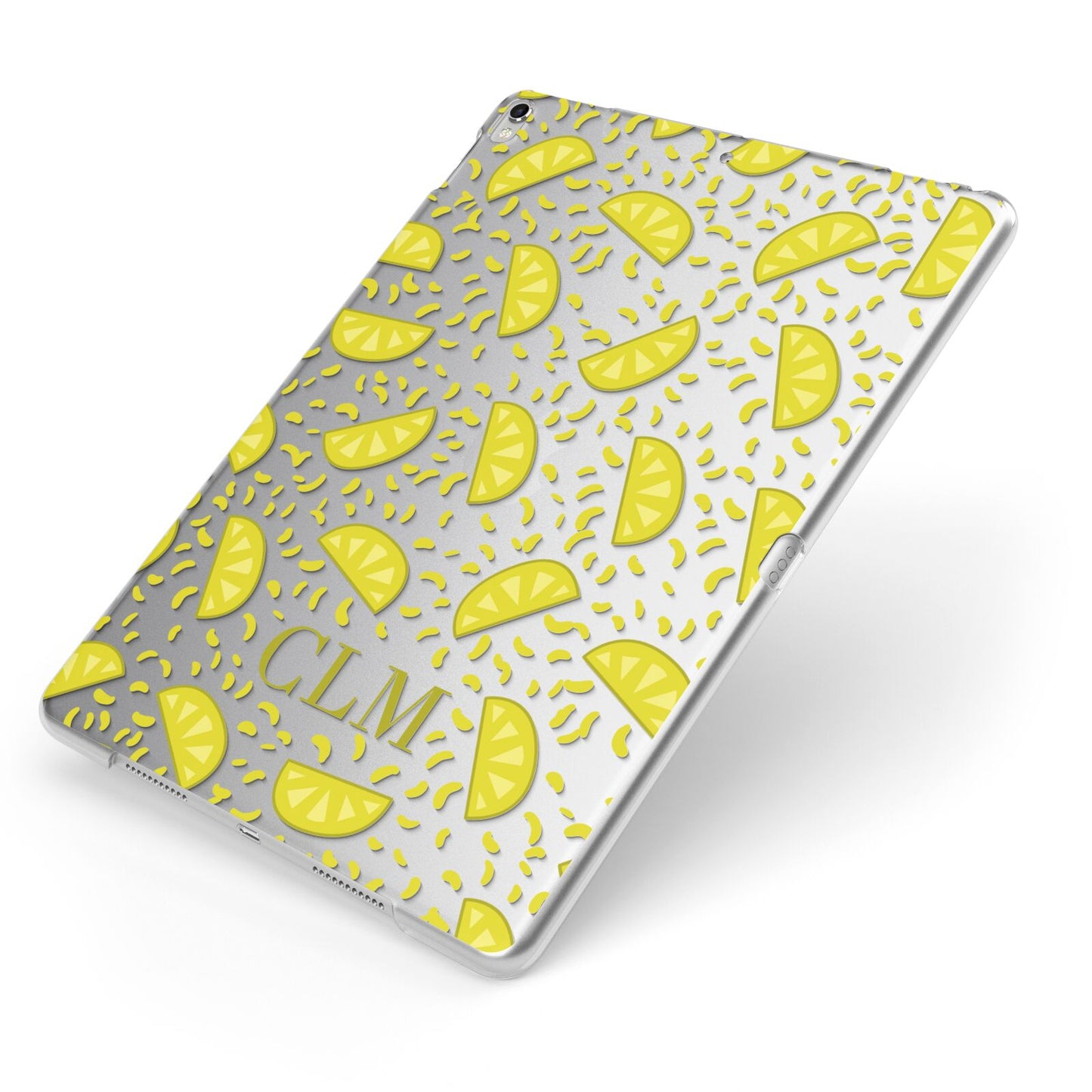 Personalised Lemons Initials Clear Apple iPad Case on Silver iPad Side View