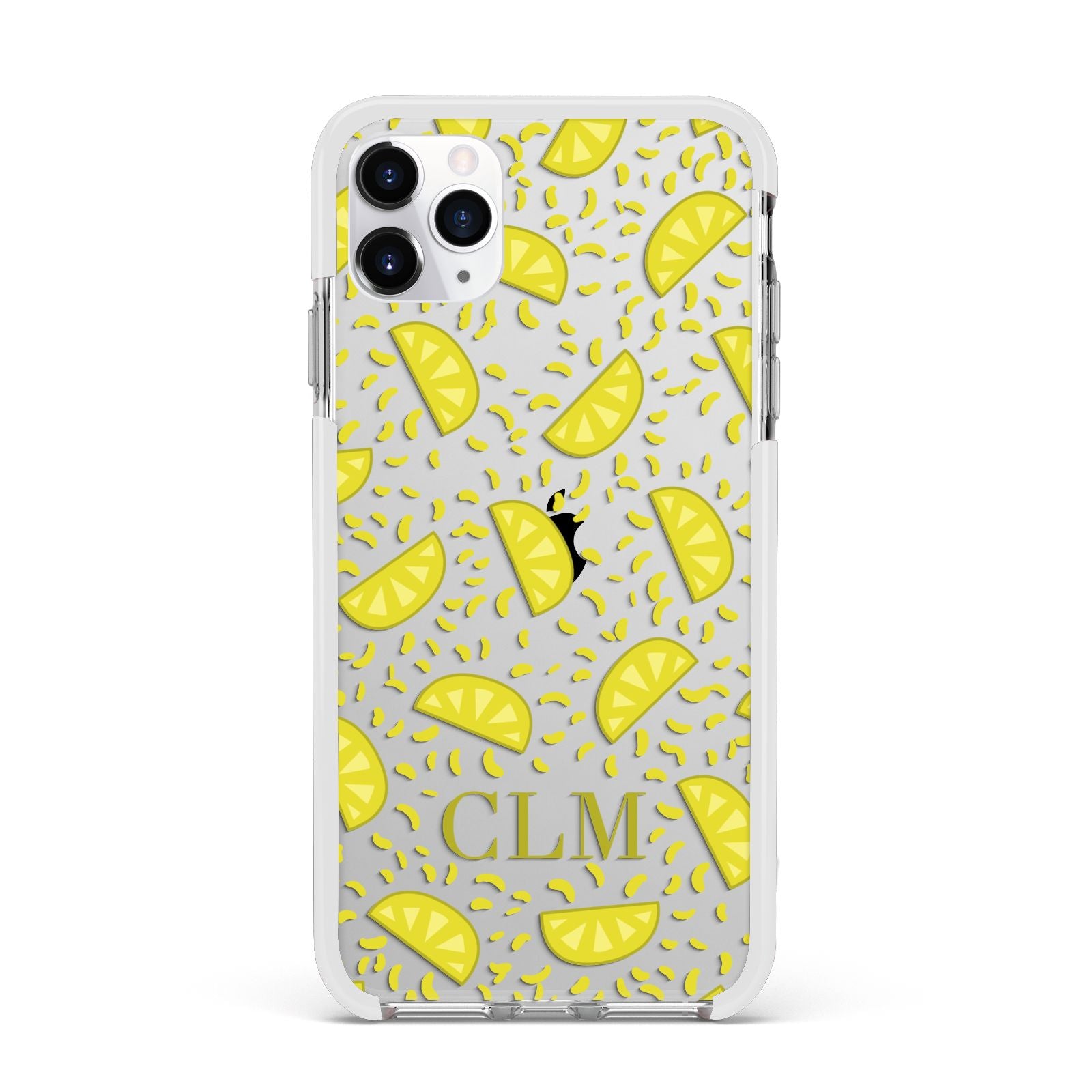 Personalised Lemons Initials Clear Apple iPhone 11 Pro Max in Silver with White Impact Case