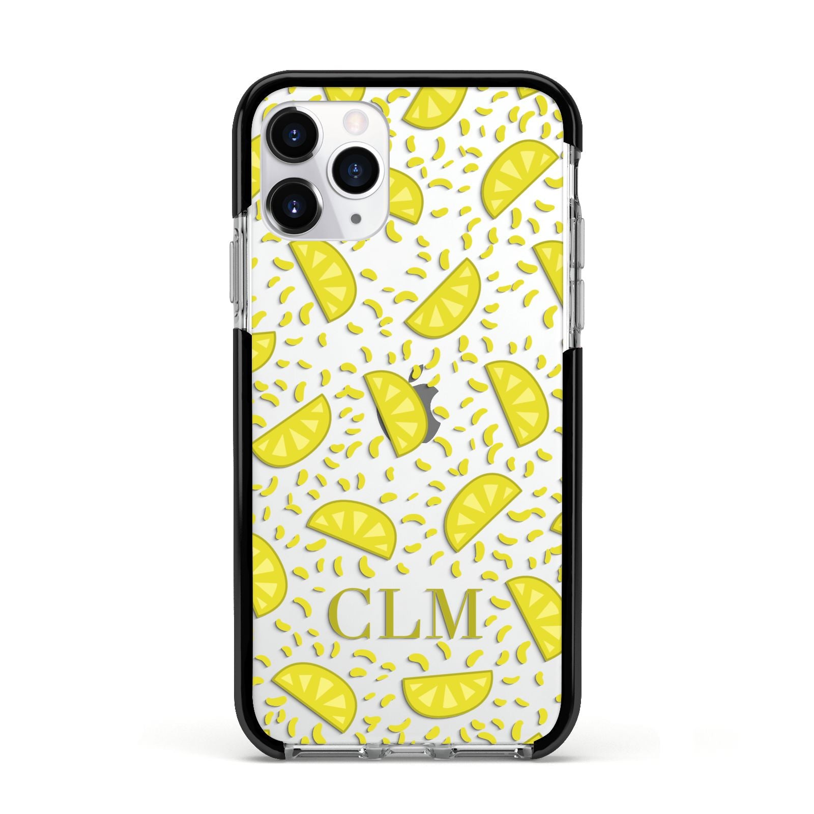 Personalised Lemons Initials Clear Apple iPhone 11 Pro in Silver with Black Impact Case
