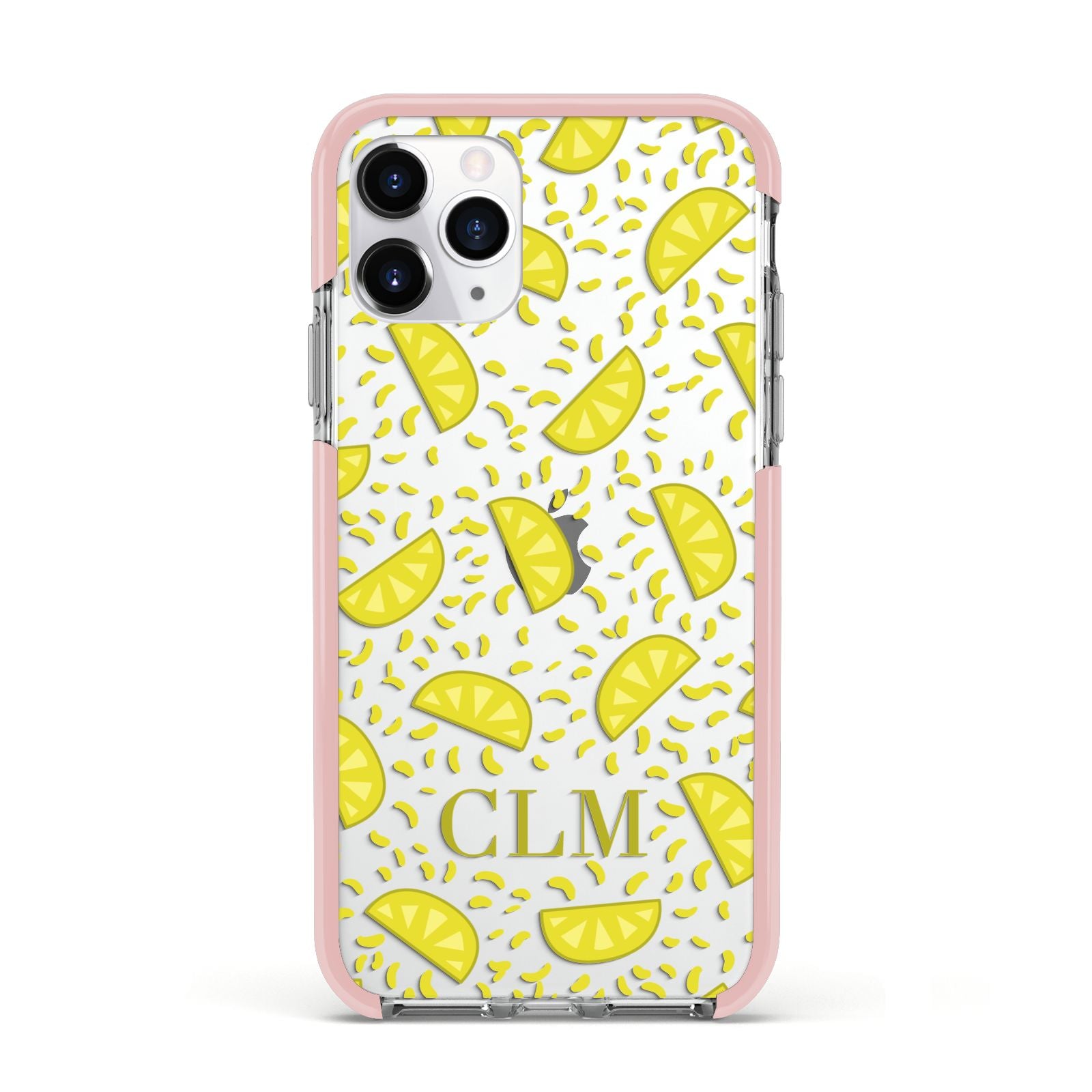 Personalised Lemons Initials Clear Apple iPhone 11 Pro in Silver with Pink Impact Case