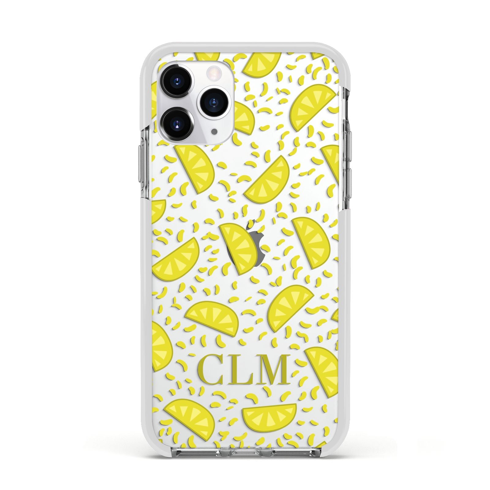 Personalised Lemons Initials Clear Apple iPhone 11 Pro in Silver with White Impact Case