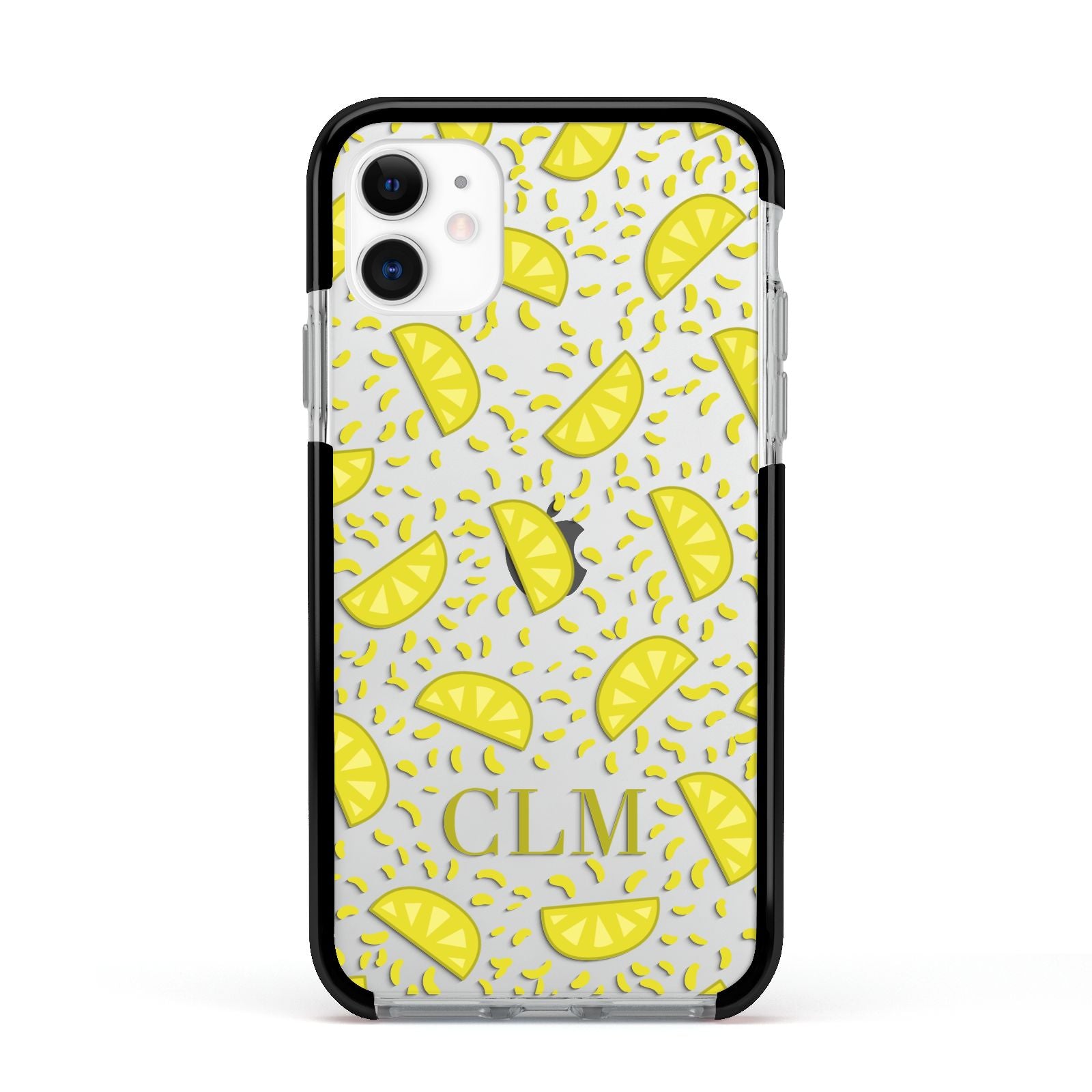 Personalised Lemons Initials Clear Apple iPhone 11 in White with Black Impact Case