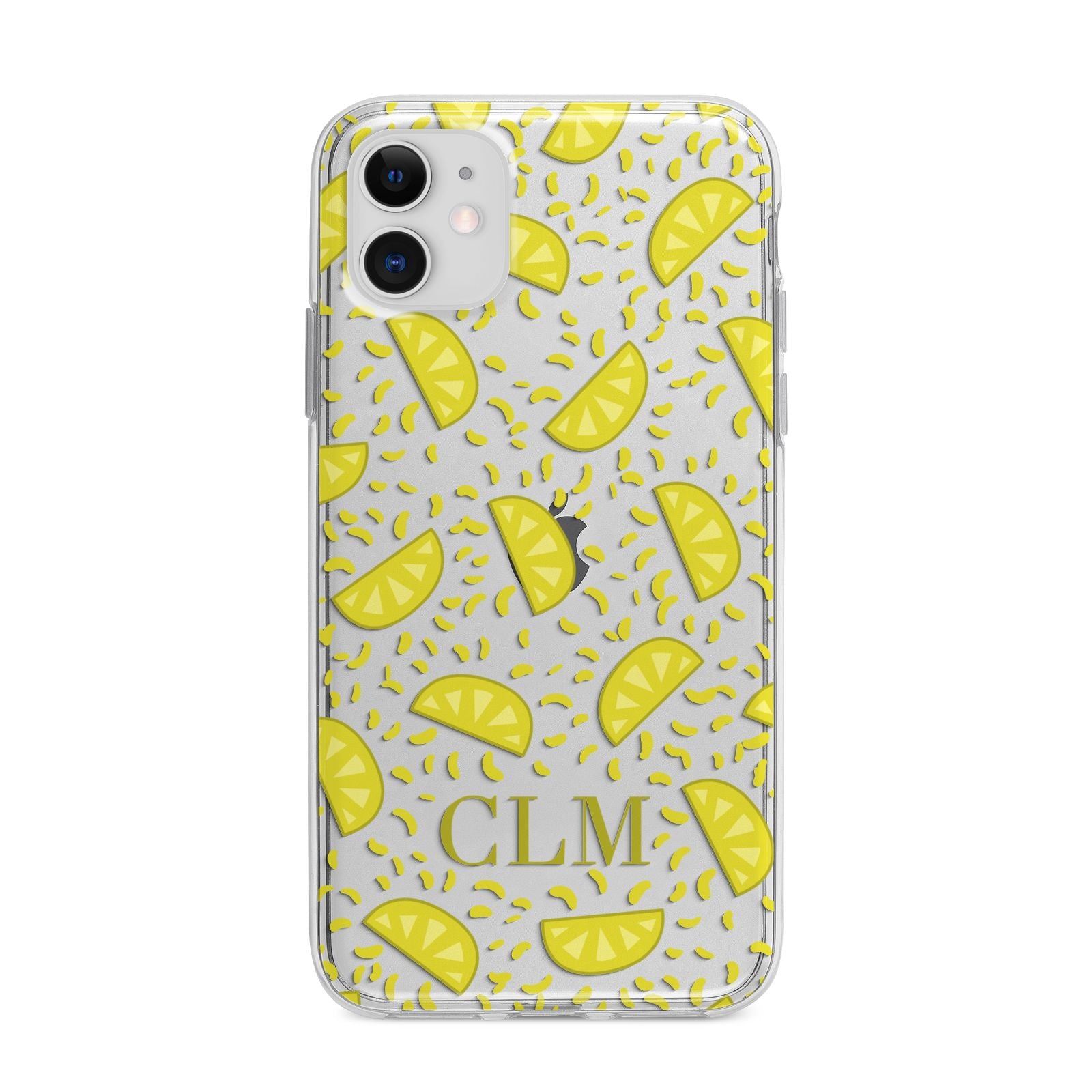 Personalised Lemons Initials Clear Apple iPhone 11 in White with Bumper Case