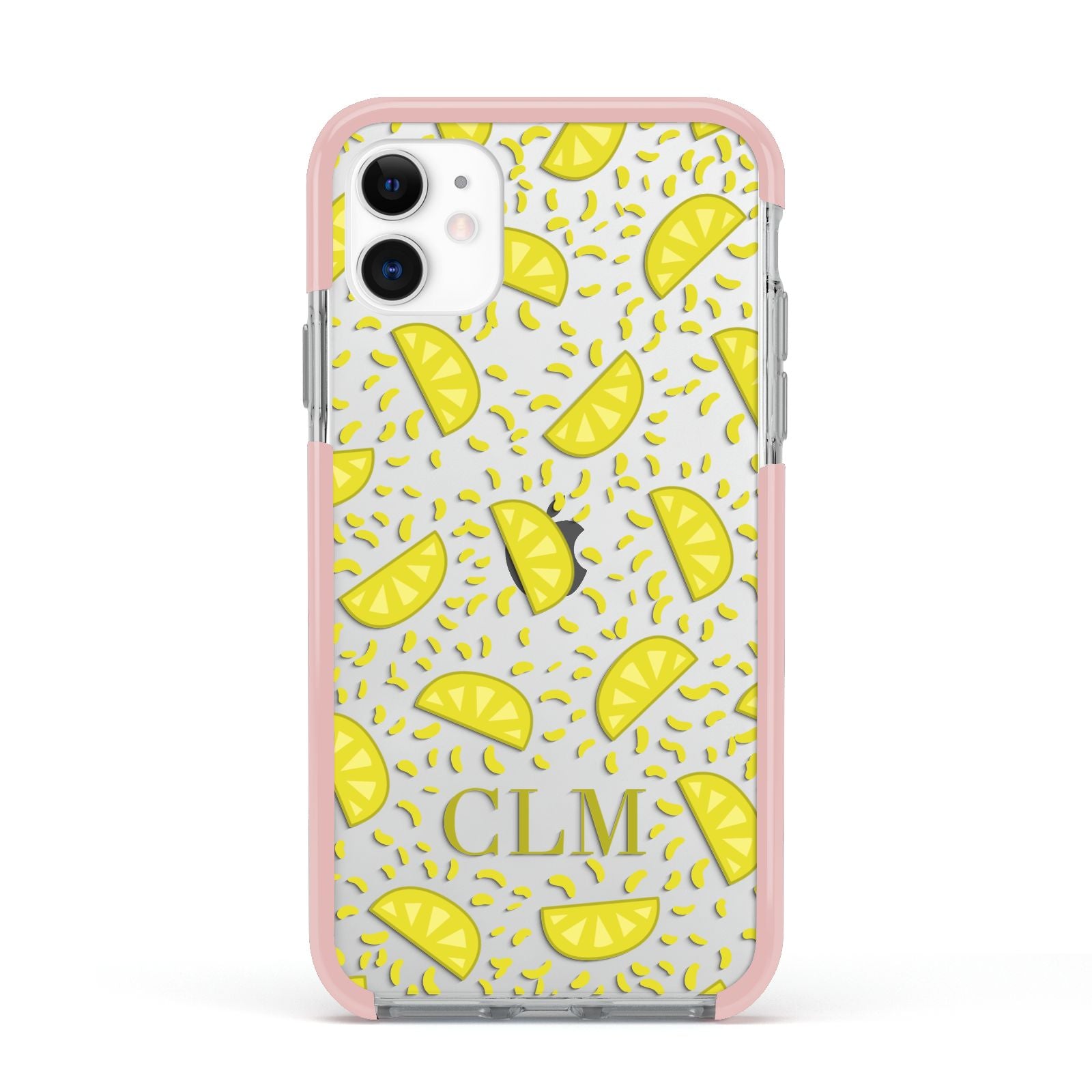 Personalised Lemons Initials Clear Apple iPhone 11 in White with Pink Impact Case