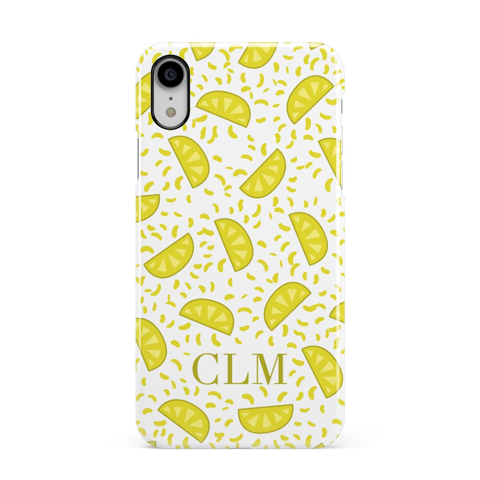 Personalised Lemons Initials Clear Apple iPhone XR White 3D Snap Case