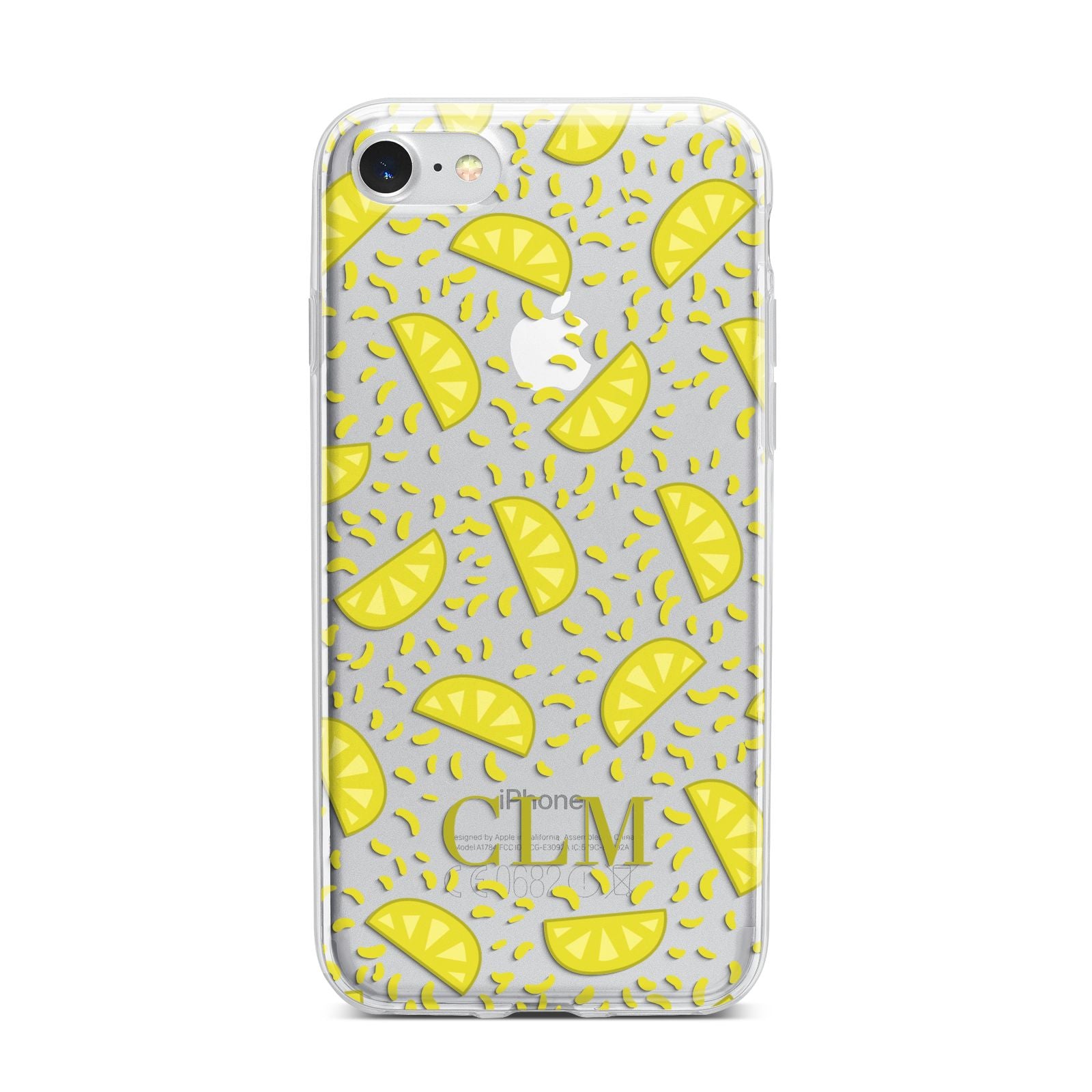 Personalised Lemons Initials Clear iPhone 7 Bumper Case on Silver iPhone