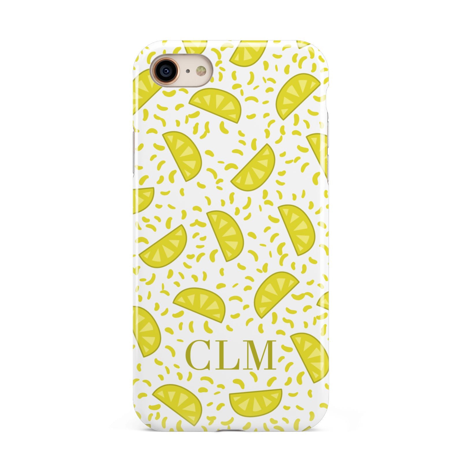 Personalised Lemons Initials Clear iPhone 8 3D Tough Case on Gold Phone