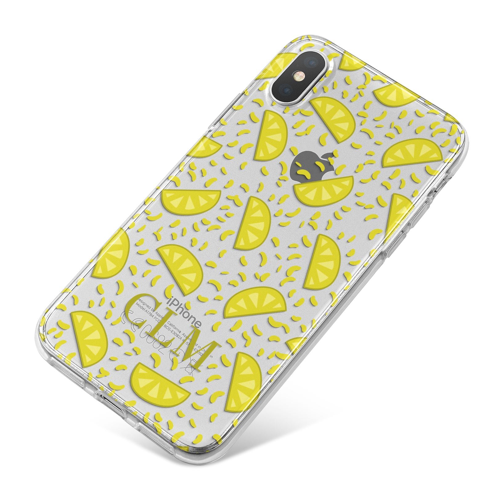 Personalised Lemons Initials Clear iPhone X Bumper Case on Silver iPhone