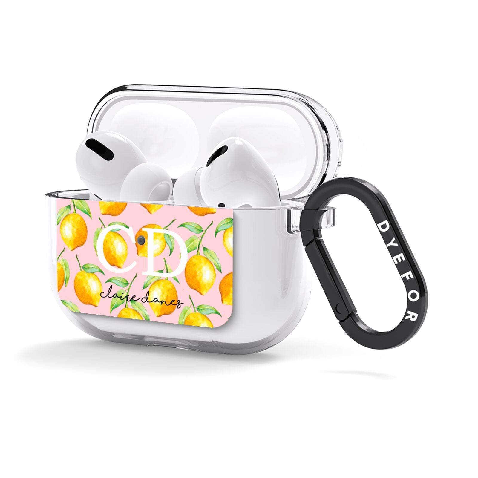 Personalised Lemons Pink AirPods Clear Case 3rd Gen Side Image