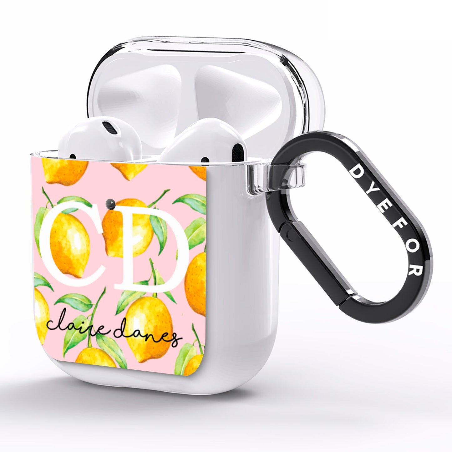 Personalised Lemons Pink AirPods Clear Case Side Image