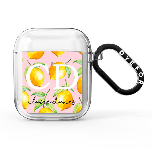Personalised Lemons Pink AirPods Clear Case