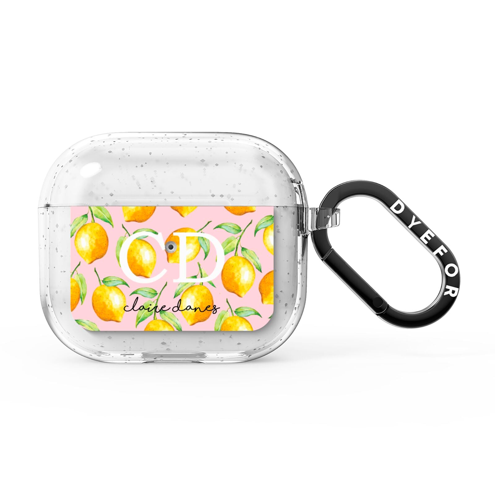 Personalised Lemons Pink AirPods Glitter Case 3rd Gen