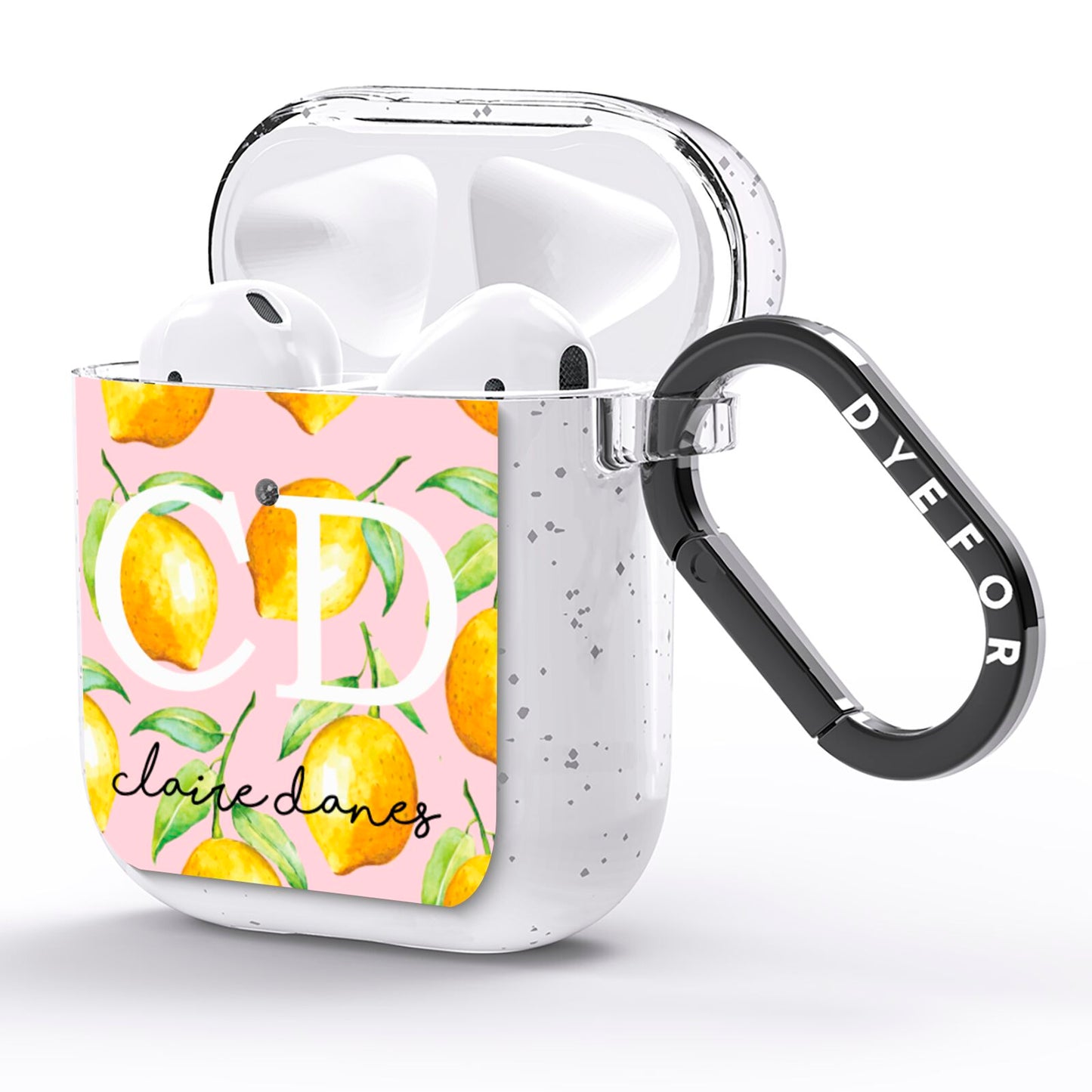 Personalised Lemons Pink AirPods Glitter Case Side Image