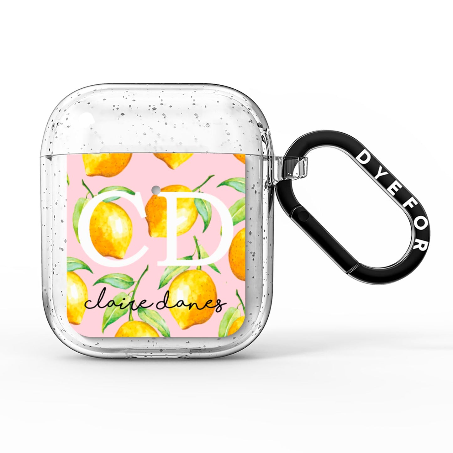 Personalised Lemons Pink AirPods Glitter Case