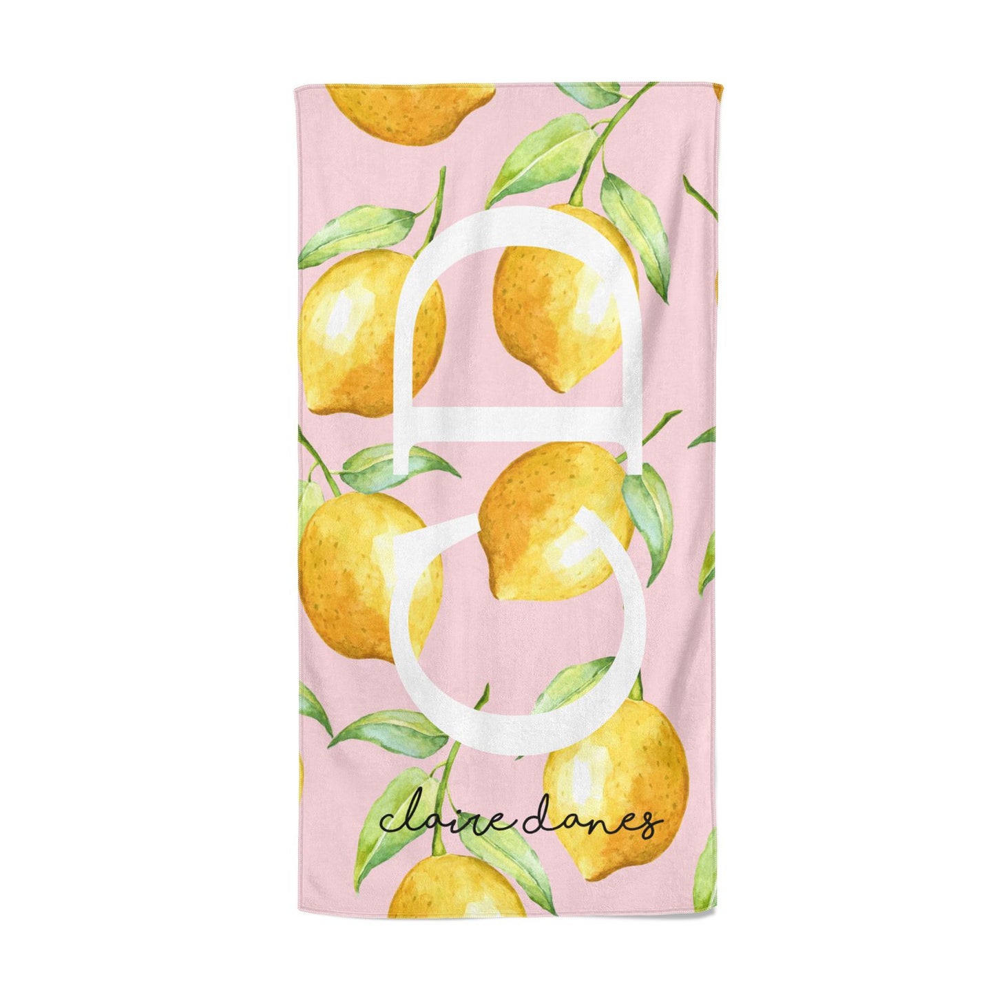 Personalised Lemons Pink Beach Towel