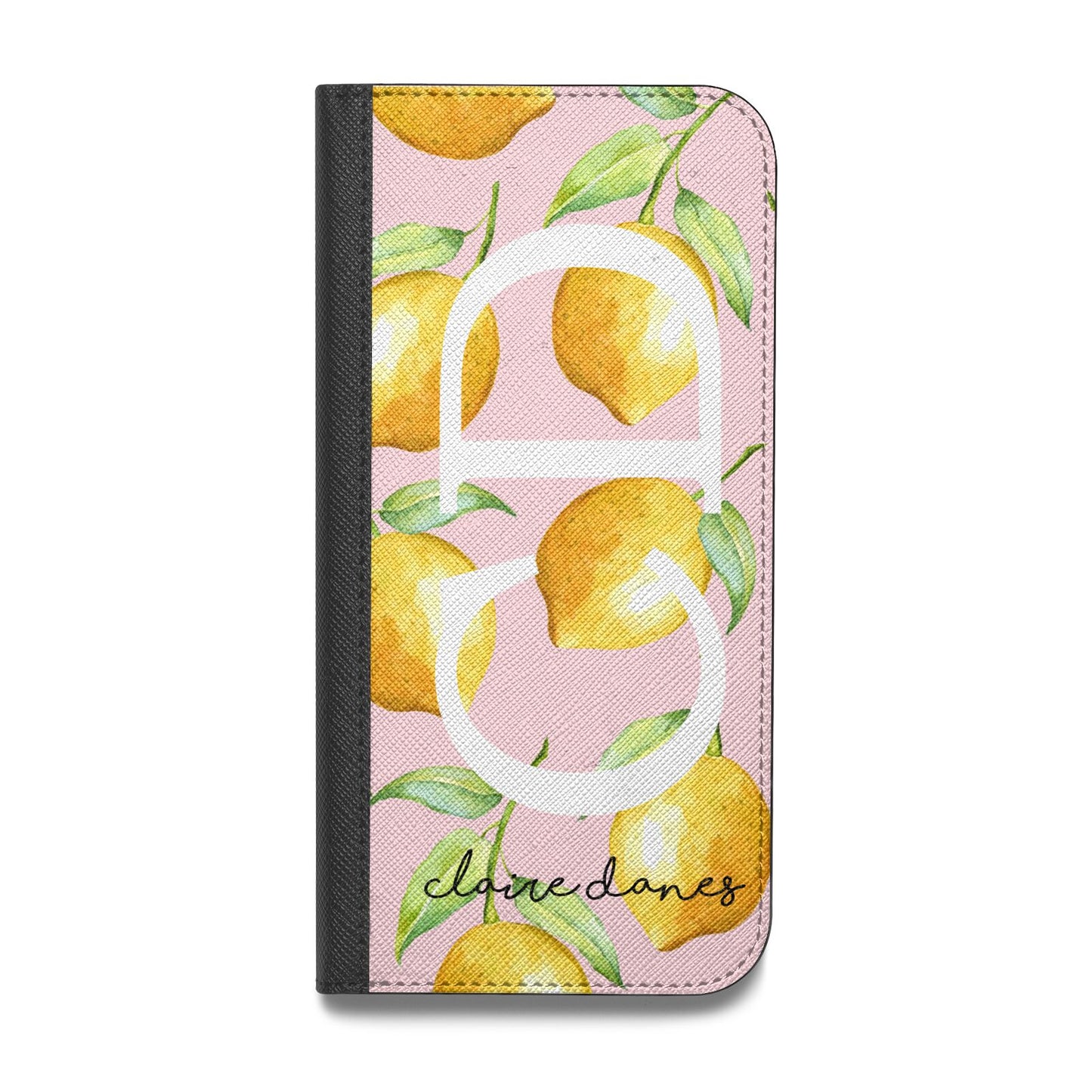 Personalised Lemons Pink Vegan Leather Flip Samsung Case