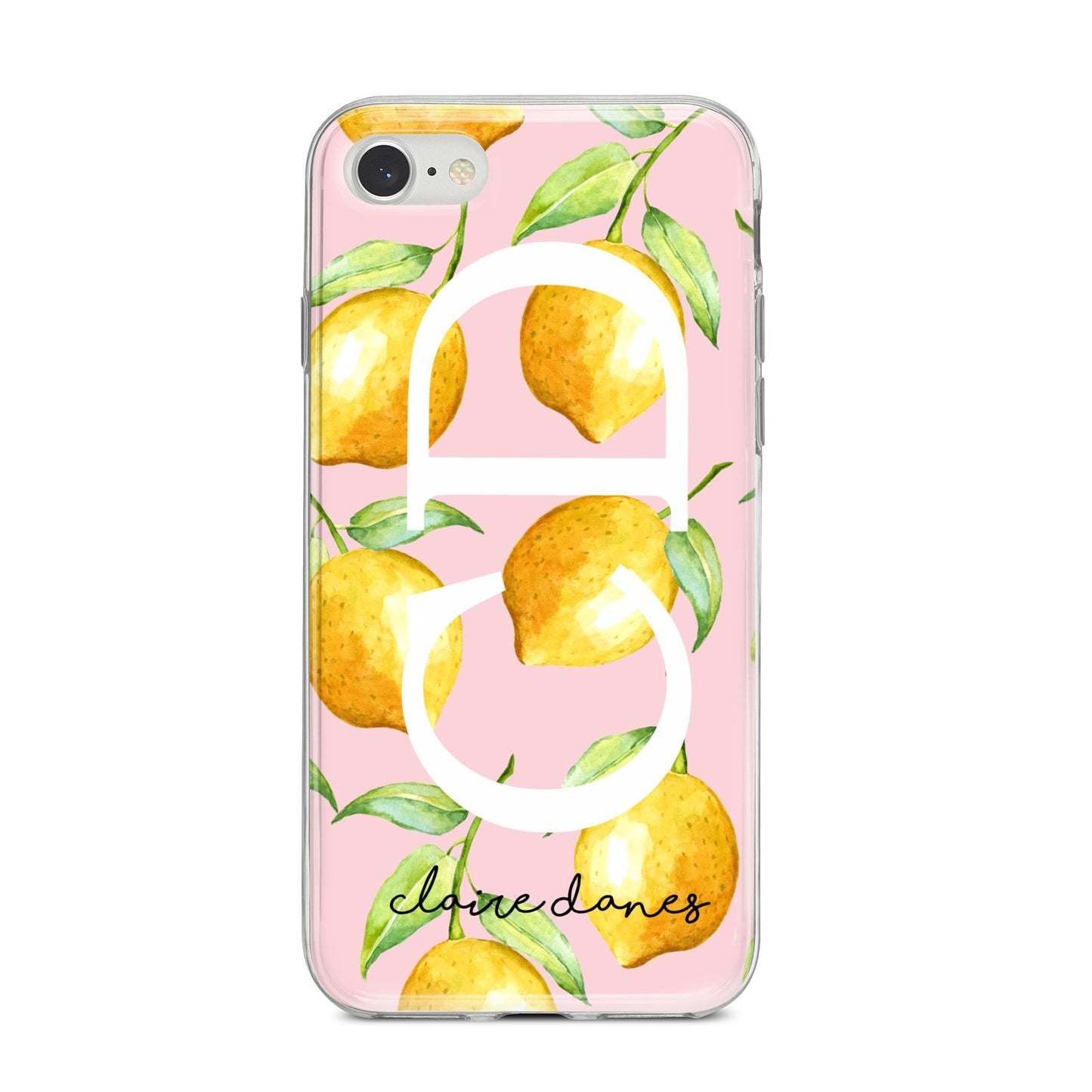 Personalised Lemons Pink iPhone 8 Bumper Case on Silver iPhone