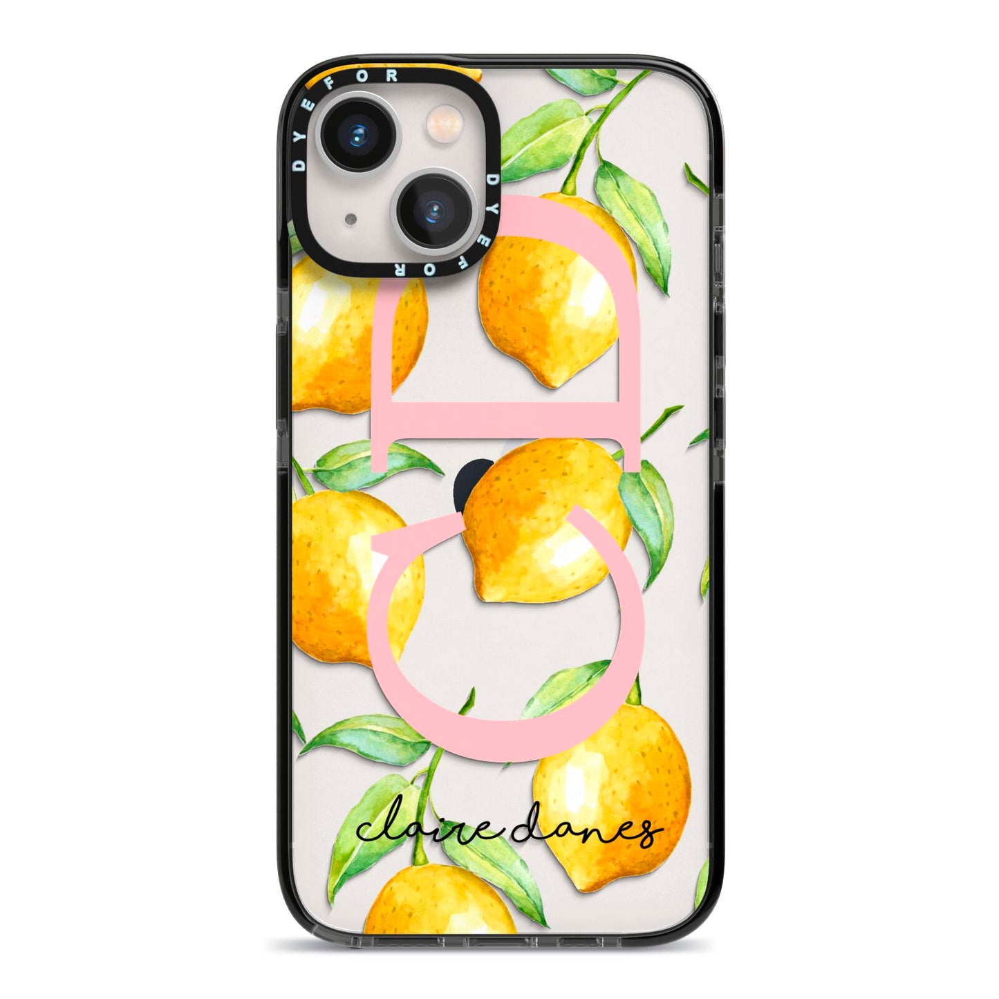 Personalised Lemons iPhone 13 Black Impact Case on Silver phone