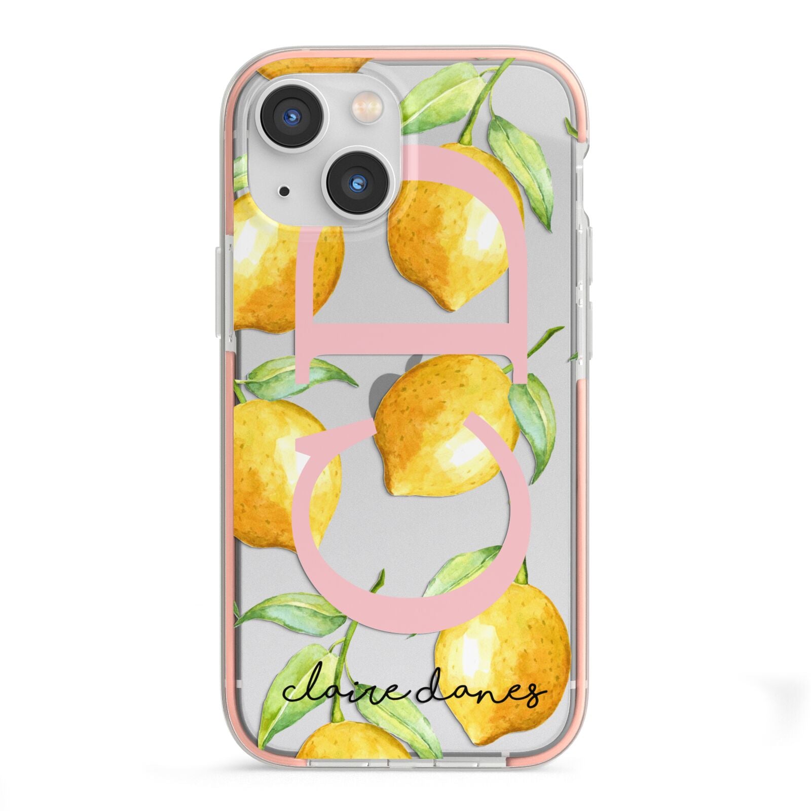 Personalised Lemons iPhone 13 Mini TPU Impact Case with Pink Edges