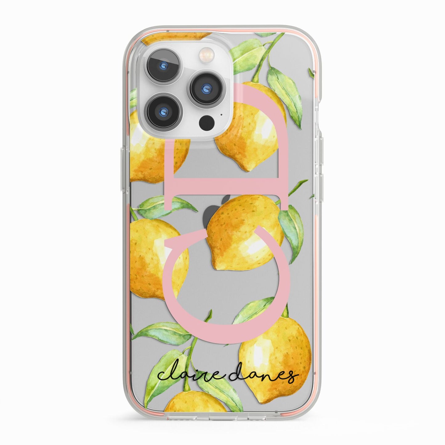 Personalised Lemons iPhone 13 Pro TPU Impact Case with Pink Edges