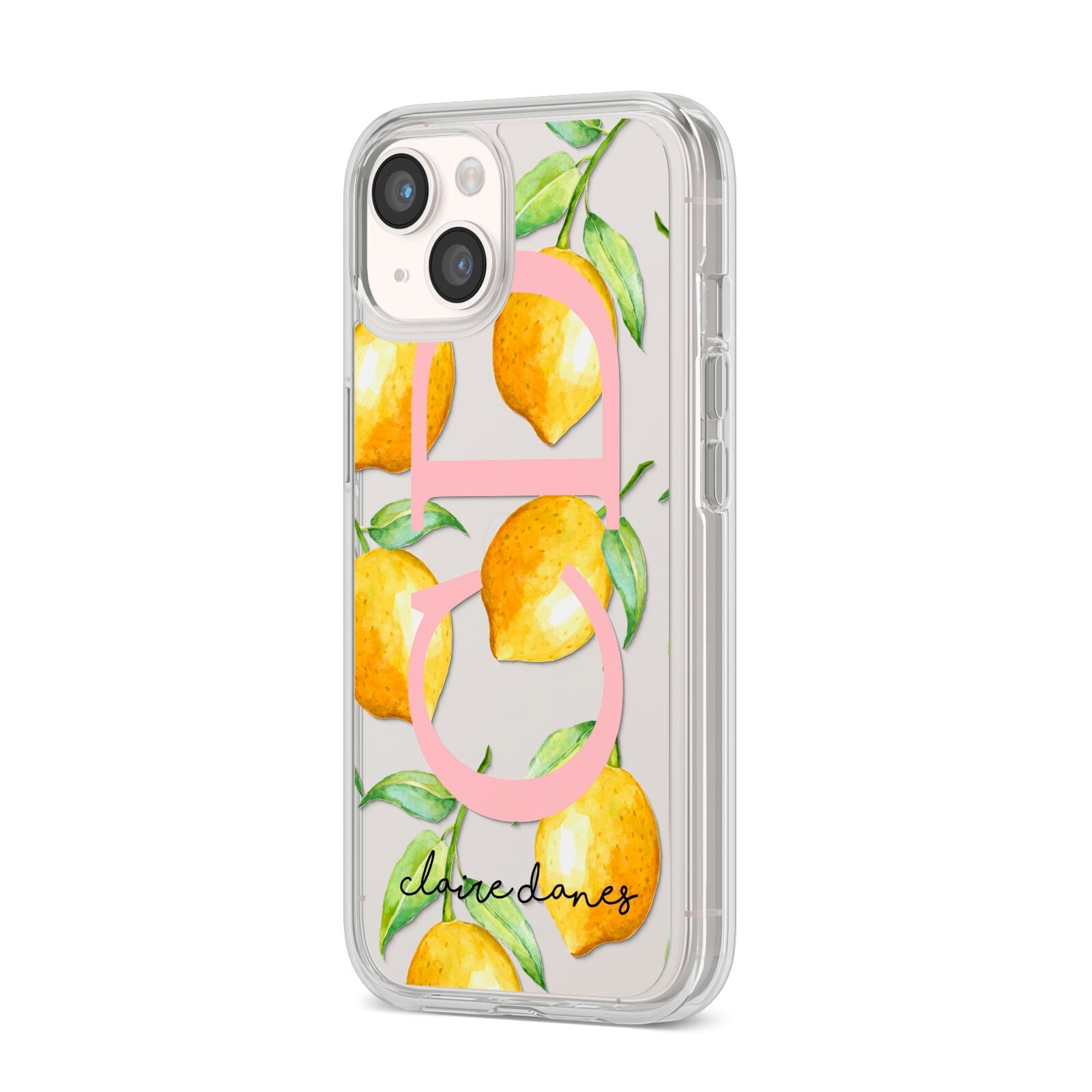 Personalised Lemons iPhone 14 Clear Tough Case Starlight Angled Image