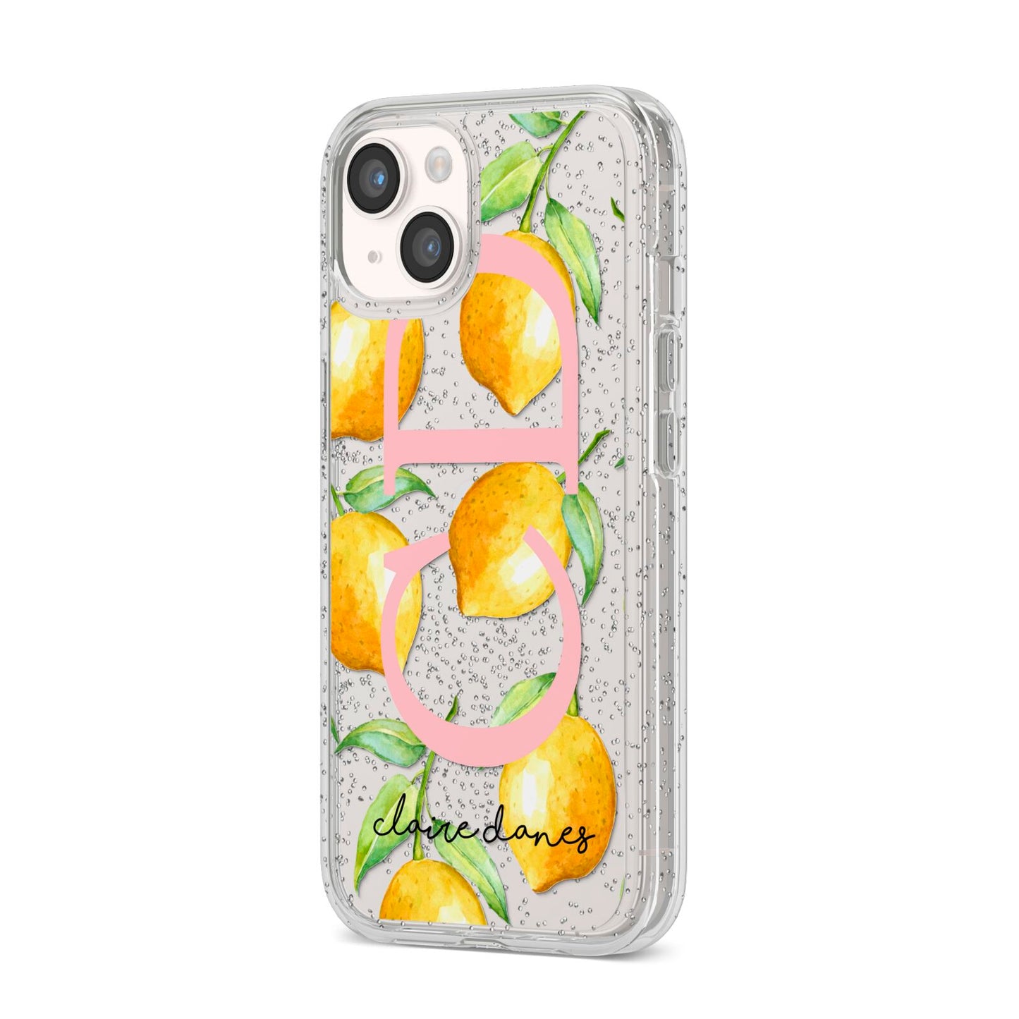 Personalised Lemons iPhone 14 Glitter Tough Case Starlight Angled Image
