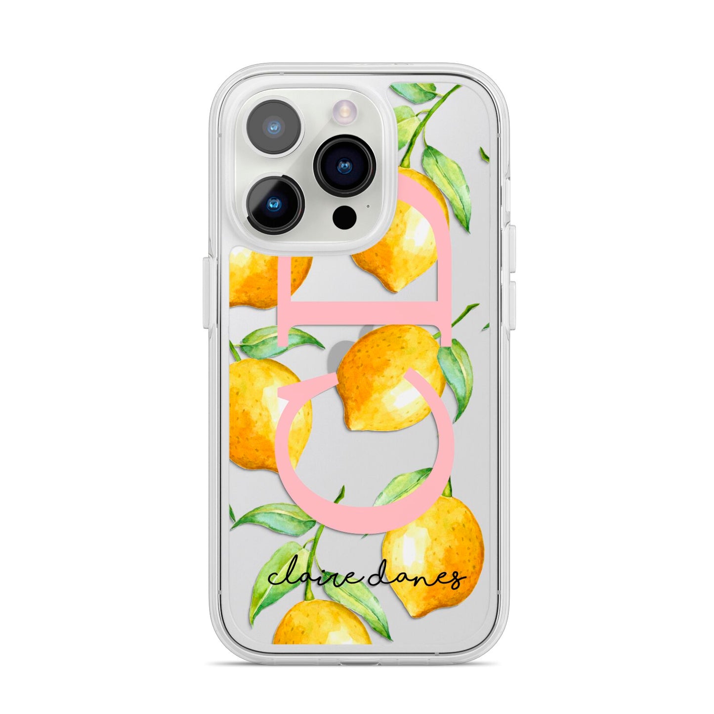 Personalised Lemons iPhone 14 Pro Clear Tough Case Silver