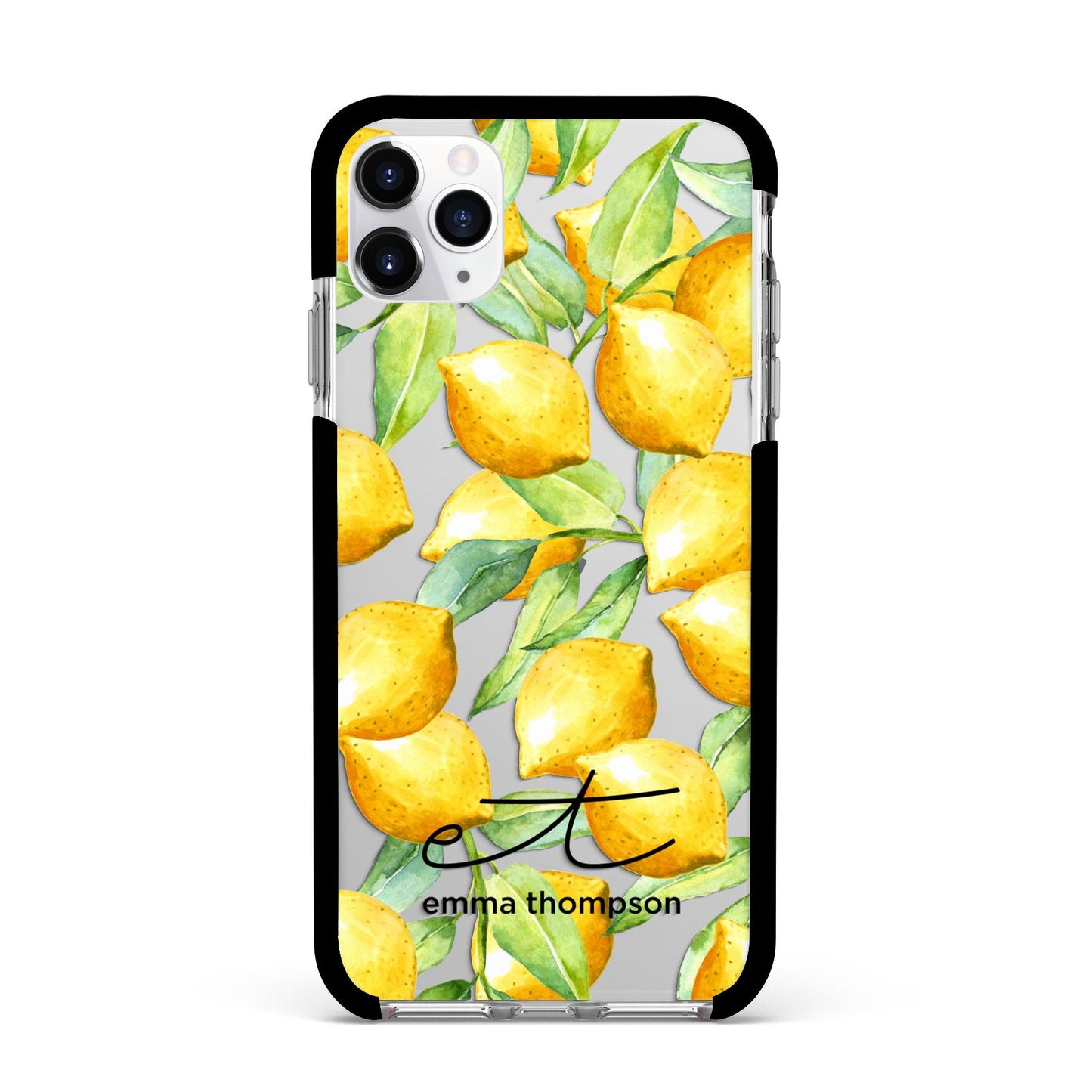 Personalised Lemons of Capri Apple iPhone 11 Pro Max in Silver with Black Impact Case