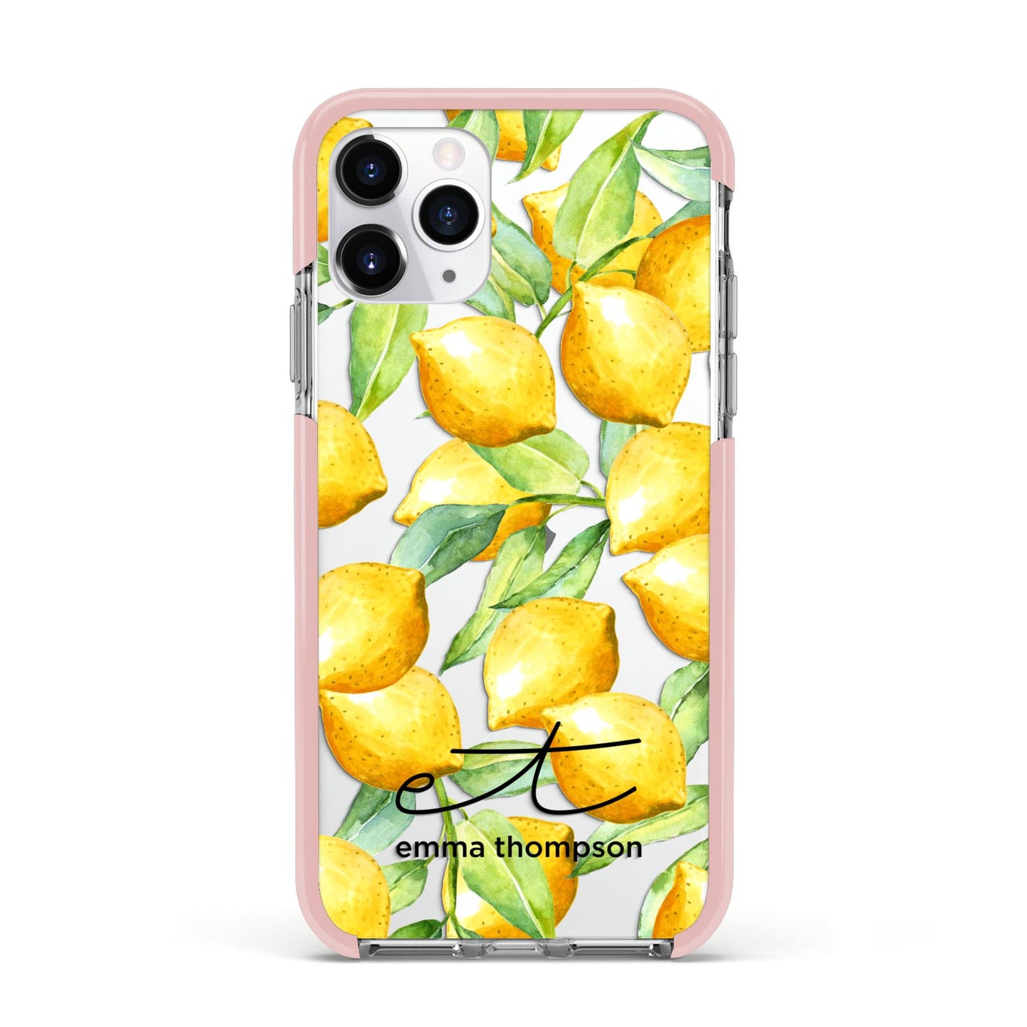 Personalised Lemons of Capri Apple iPhone 11 Pro in Silver with Pink Impact Case