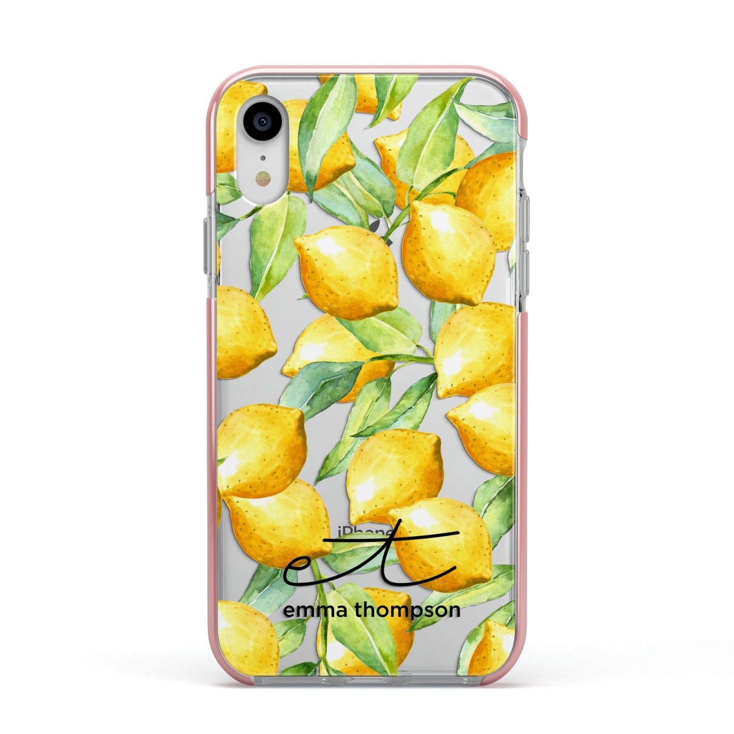 Personalised Lemons of Capri Apple iPhone XR Impact Case Pink Edge on Silver Phone