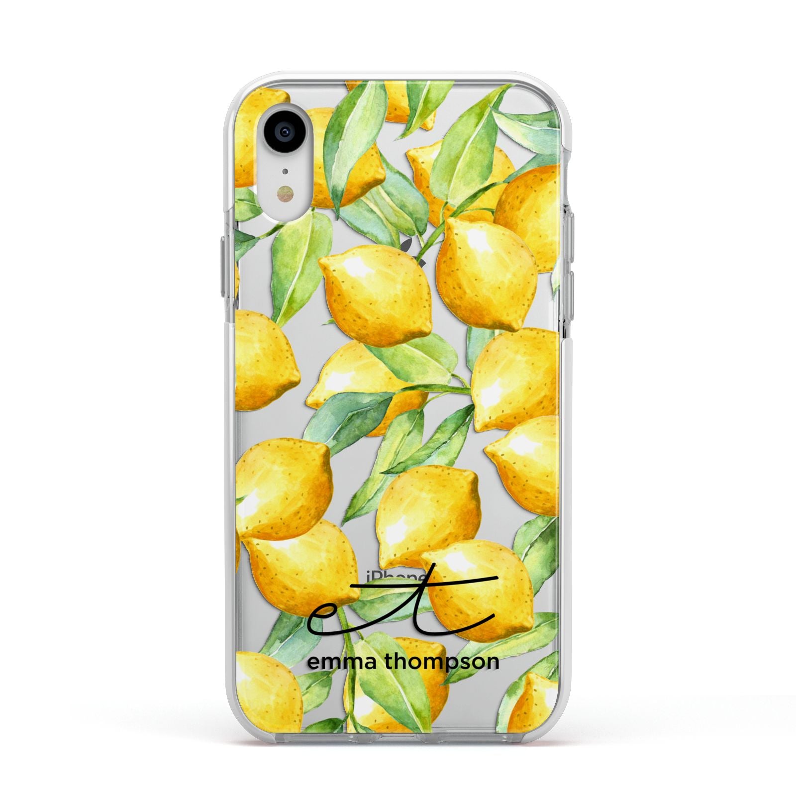 Personalised Lemons of Capri Apple iPhone XR Impact Case White Edge on Silver Phone