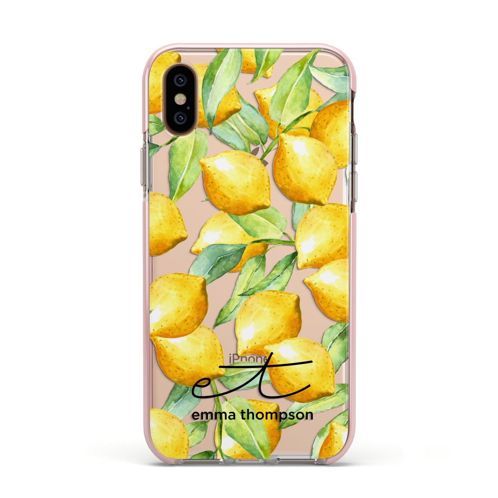 Personalised Lemons of Capri Apple iPhone Xs Impact Case Pink Edge on Gold Phone