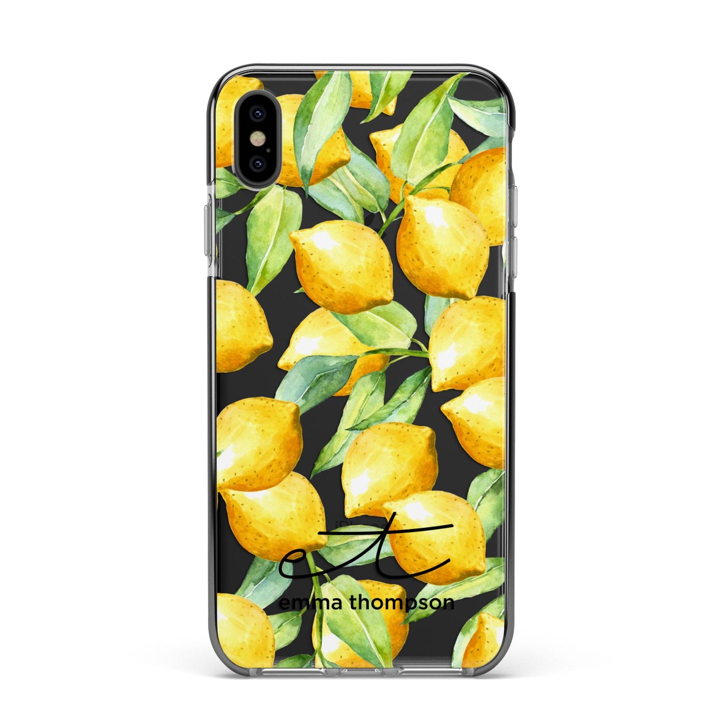 Personalised Lemons of Capri Apple iPhone Xs Max Impact Case Black Edge on Black Phone