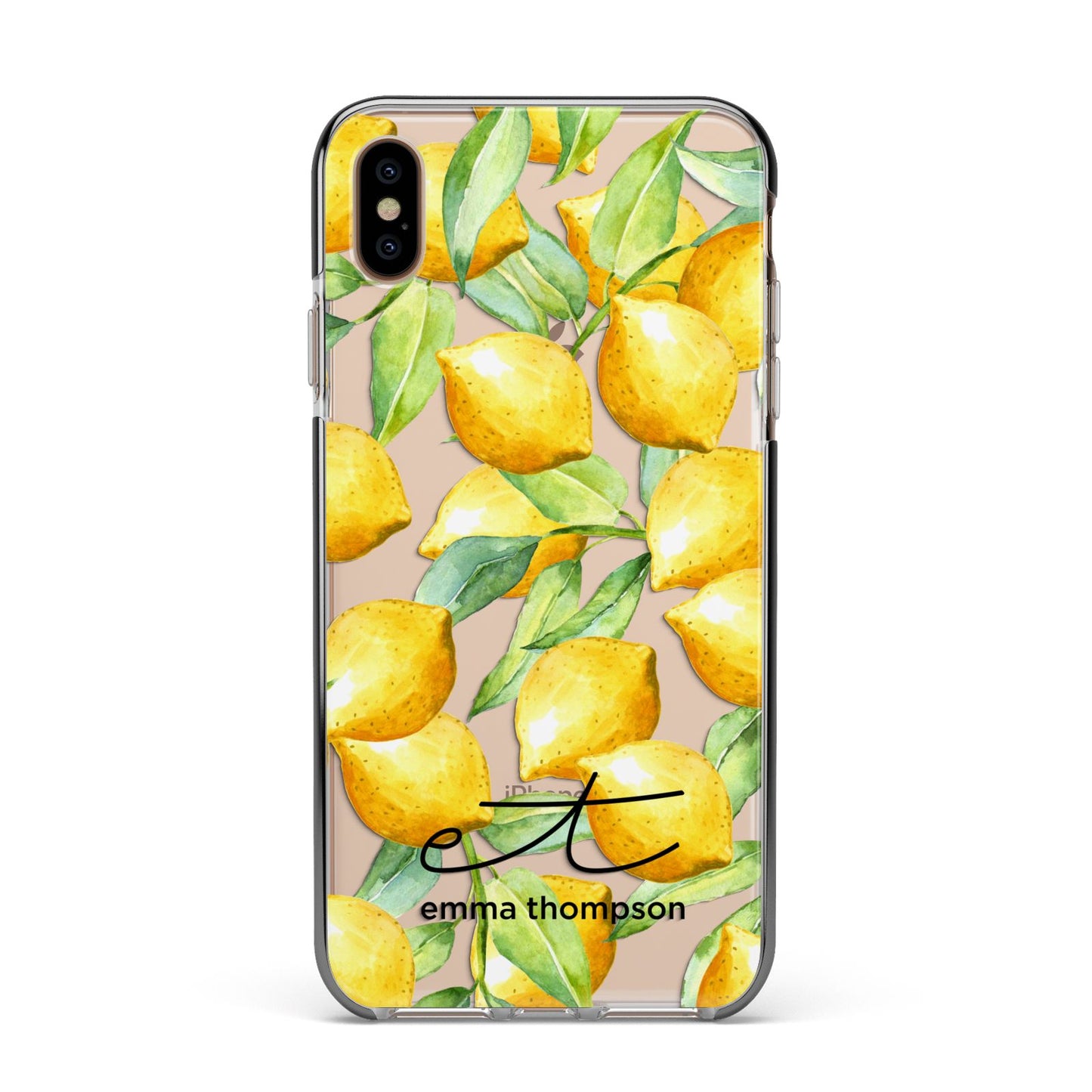 Personalised Lemons of Capri Apple iPhone Xs Max Impact Case Black Edge on Gold Phone