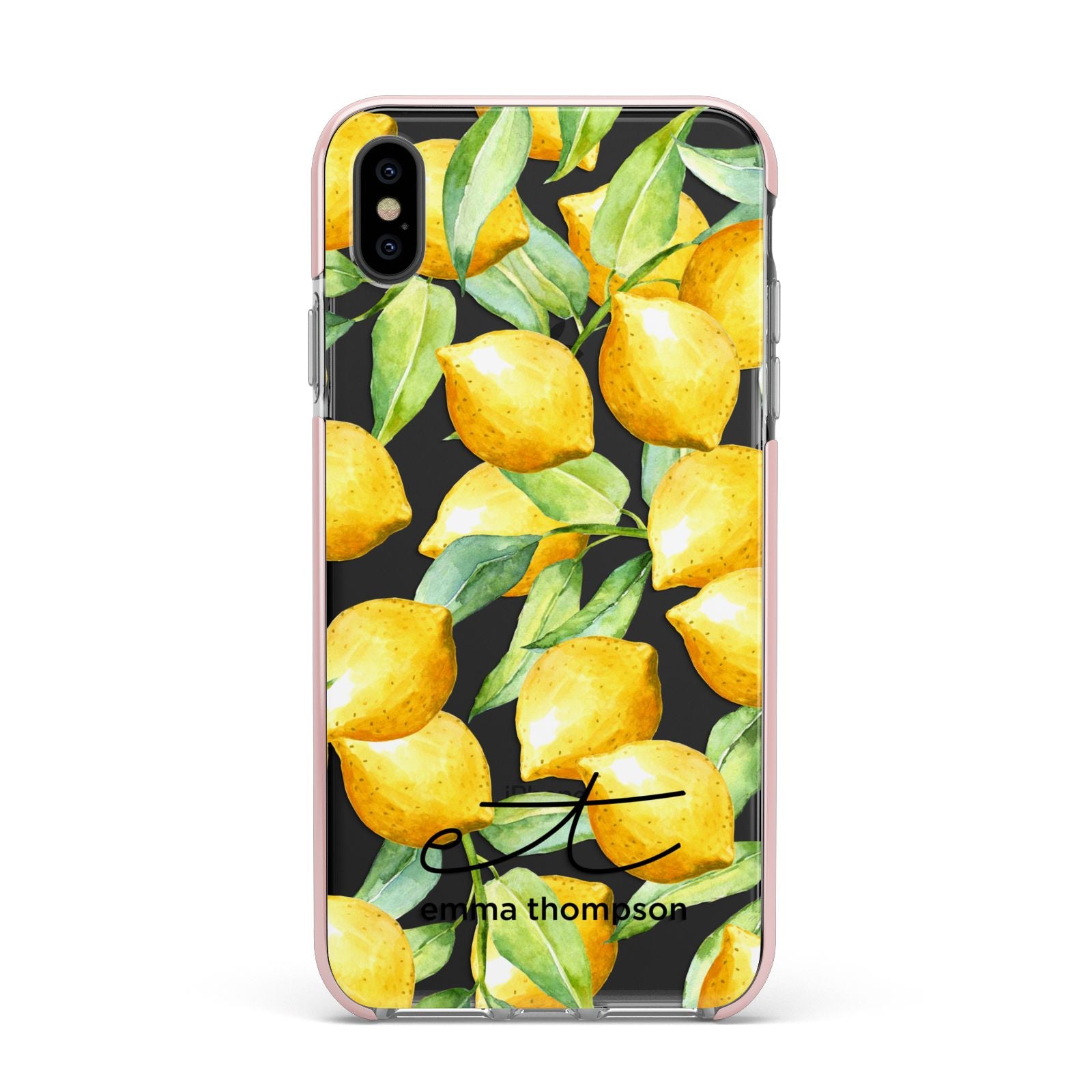 Personalised Lemons of Capri Apple iPhone Xs Max Impact Case Pink Edge on Black Phone