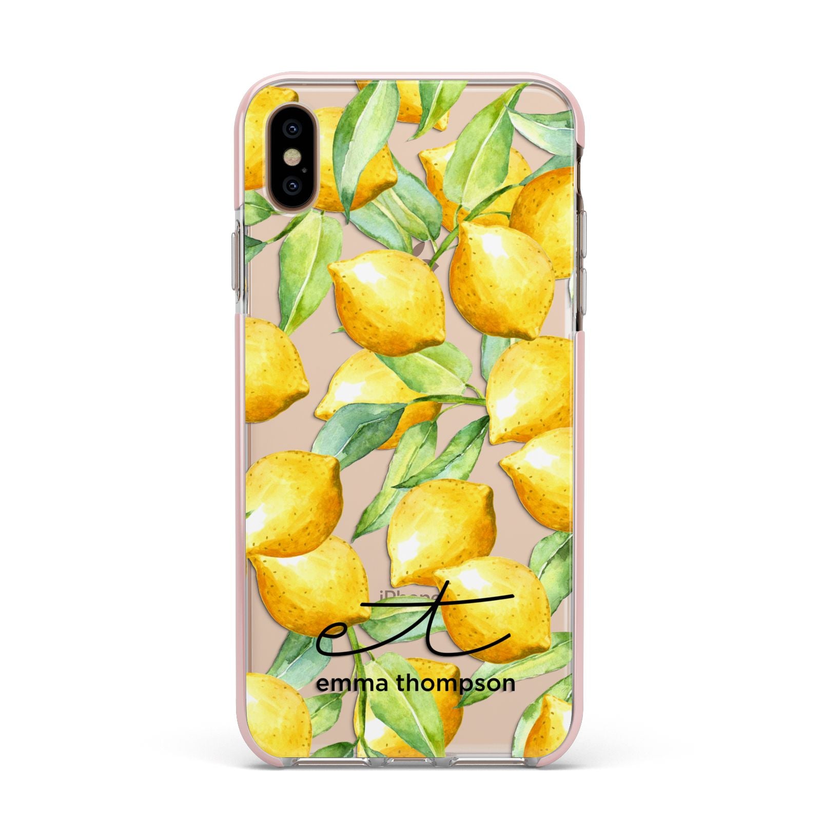 Personalised Lemons of Capri Apple iPhone Xs Max Impact Case Pink Edge on Gold Phone