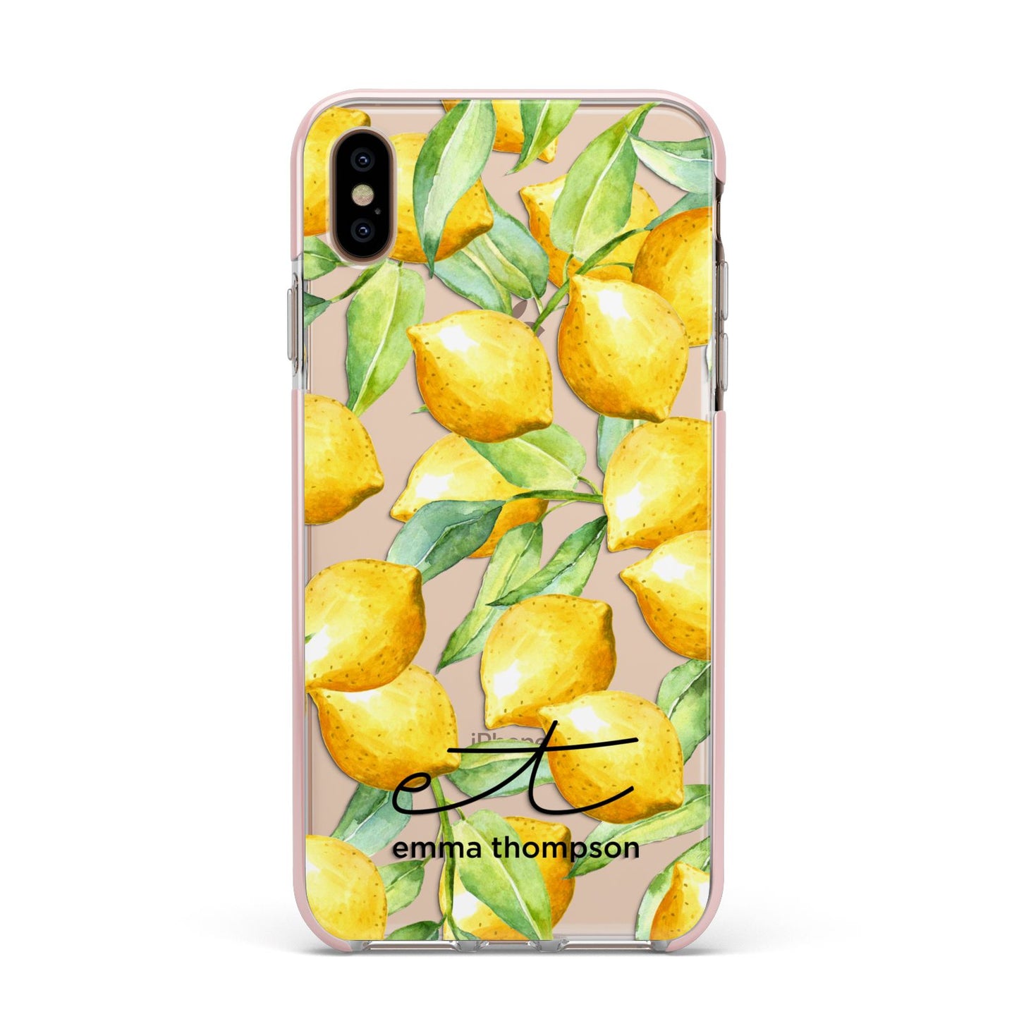Personalised Lemons of Capri Apple iPhone Xs Max Impact Case Pink Edge on Gold Phone