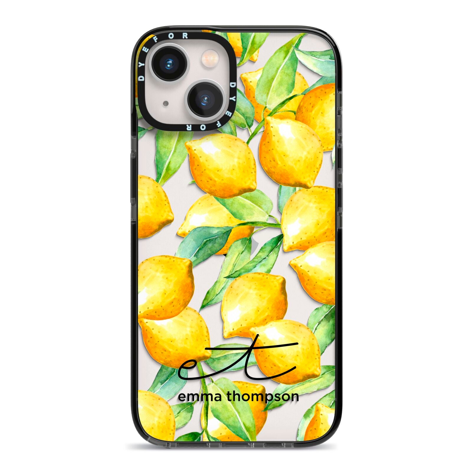 Personalised Lemons of Capri iPhone 13 Black Impact Case on Silver phone