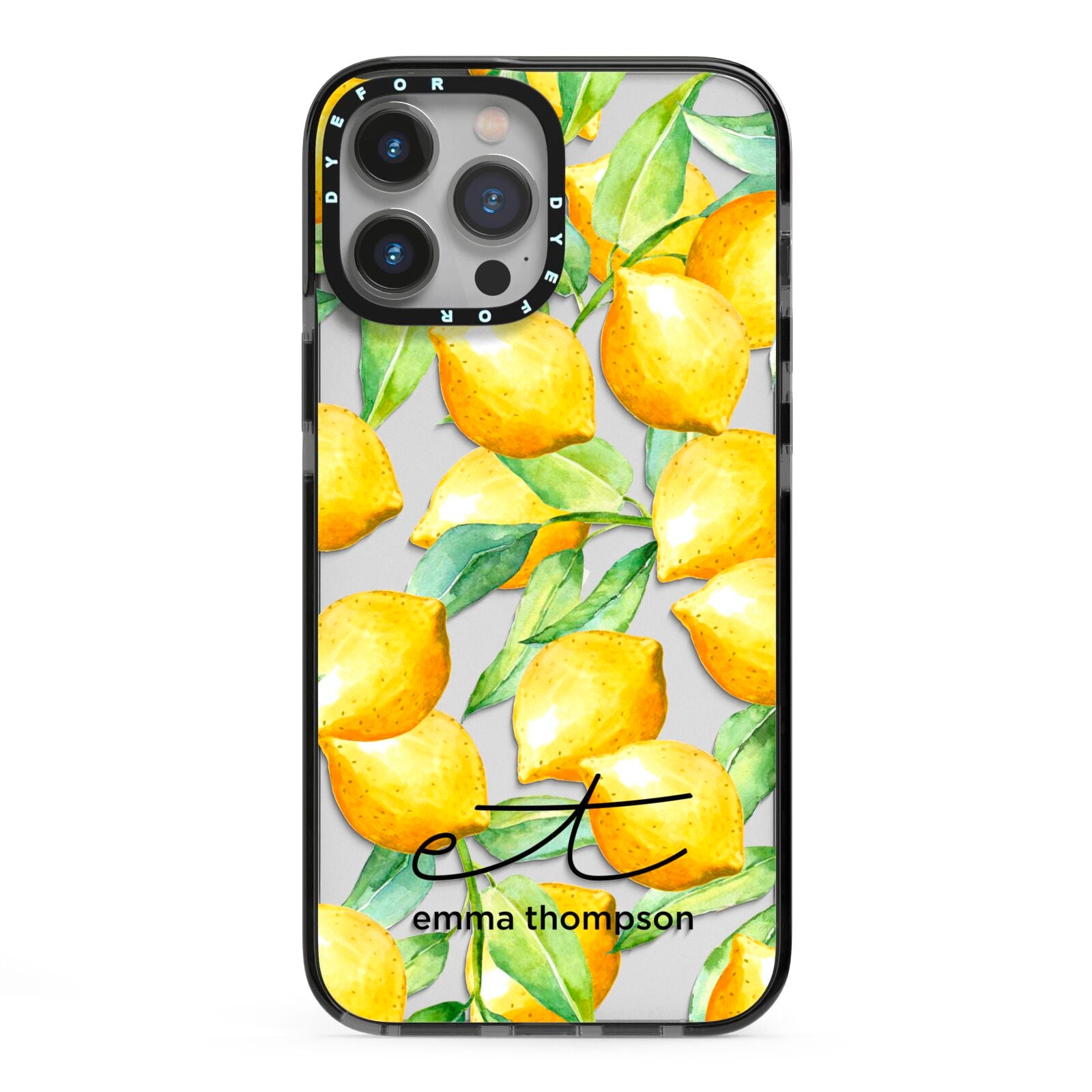 Personalised Lemons of Capri iPhone 13 Pro Max Black Impact Case on Silver phone