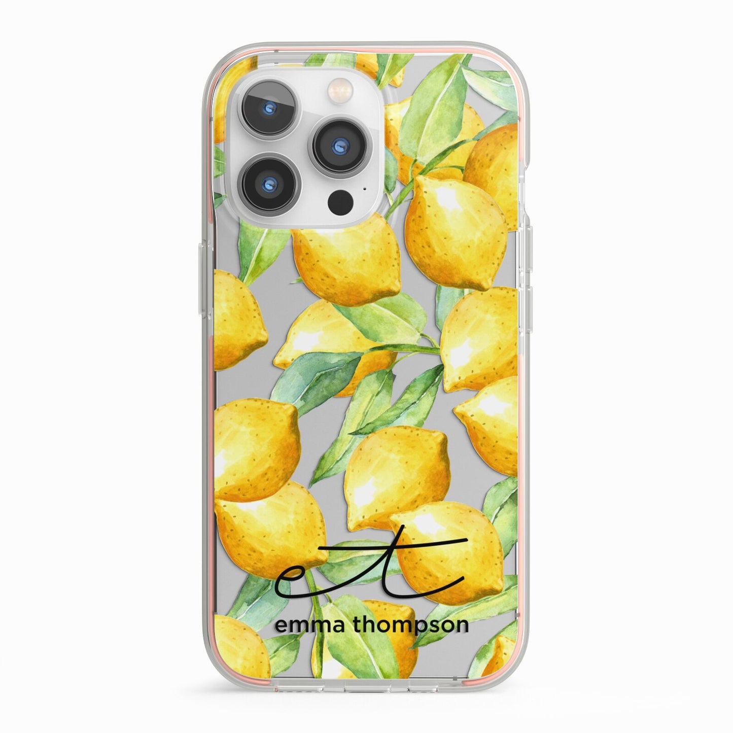 Personalised Lemons of Capri iPhone 13 Pro TPU Impact Case with Pink Edges