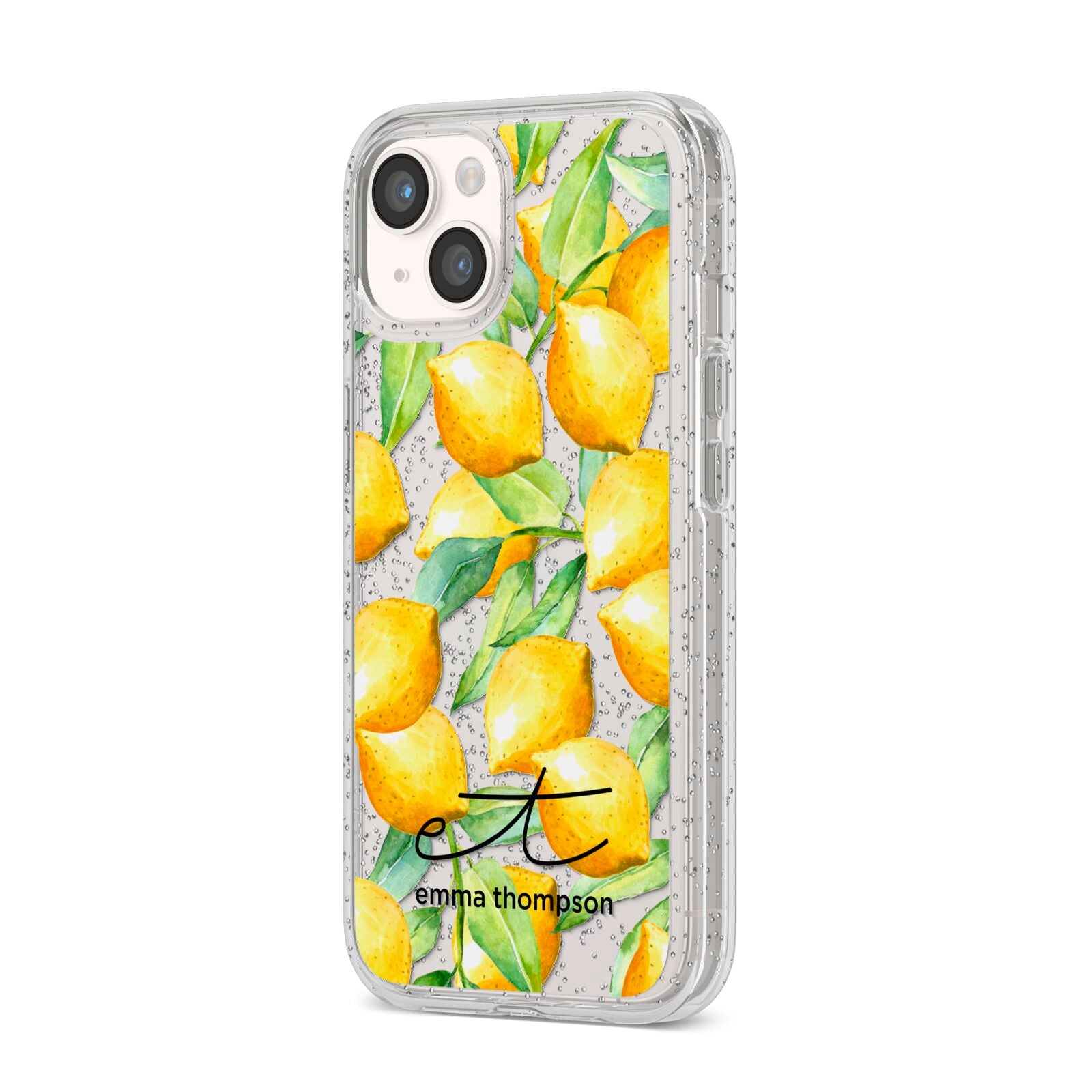 Personalised Lemons of Capri iPhone 14 Glitter Tough Case Starlight Angled Image